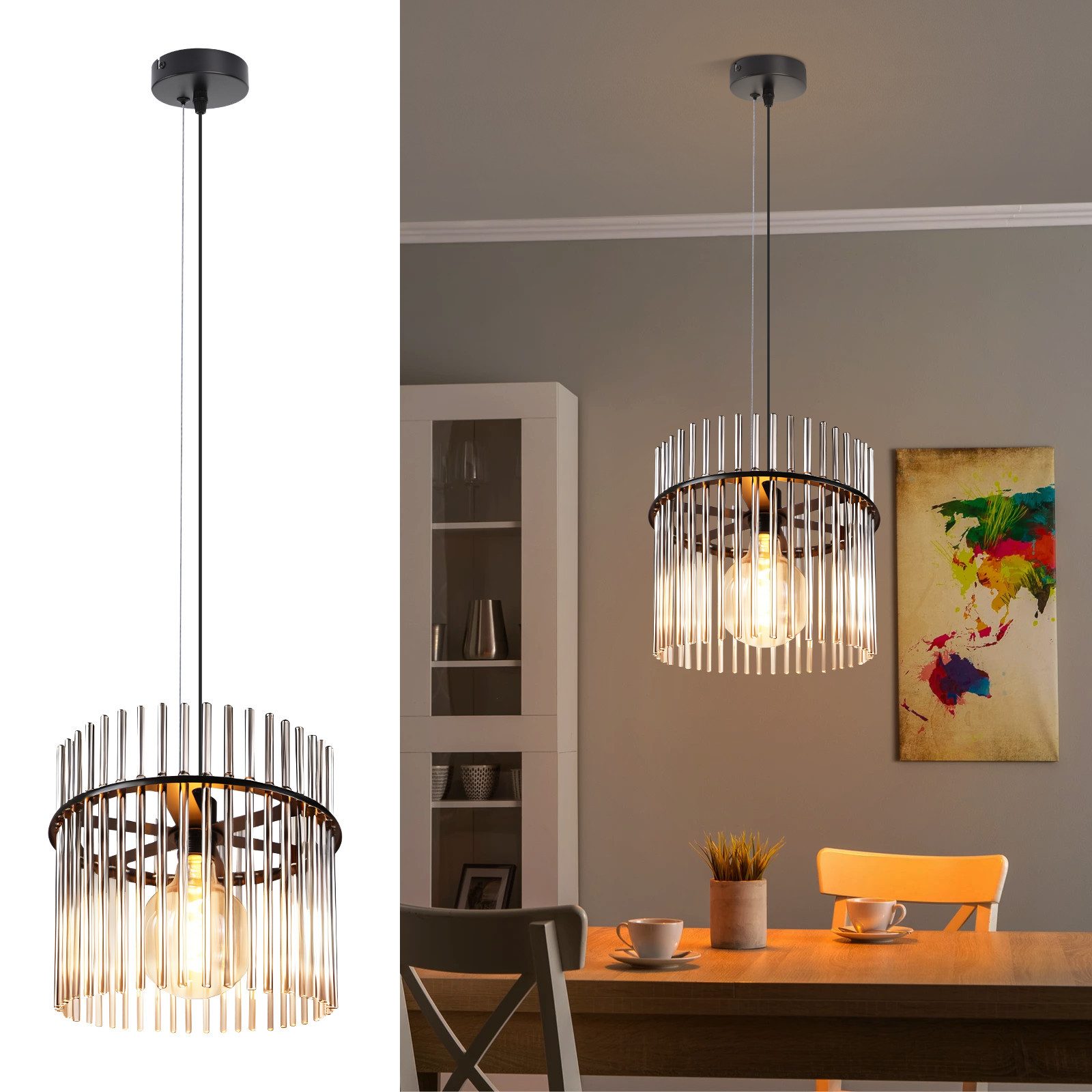 ZMH Pendelleuchte Glas, 1-flammige Esstischlampe E27, höhenverstellbare Hängeleuchte, ohne Leuchtmittel, für Esszimmer, Küche und …
