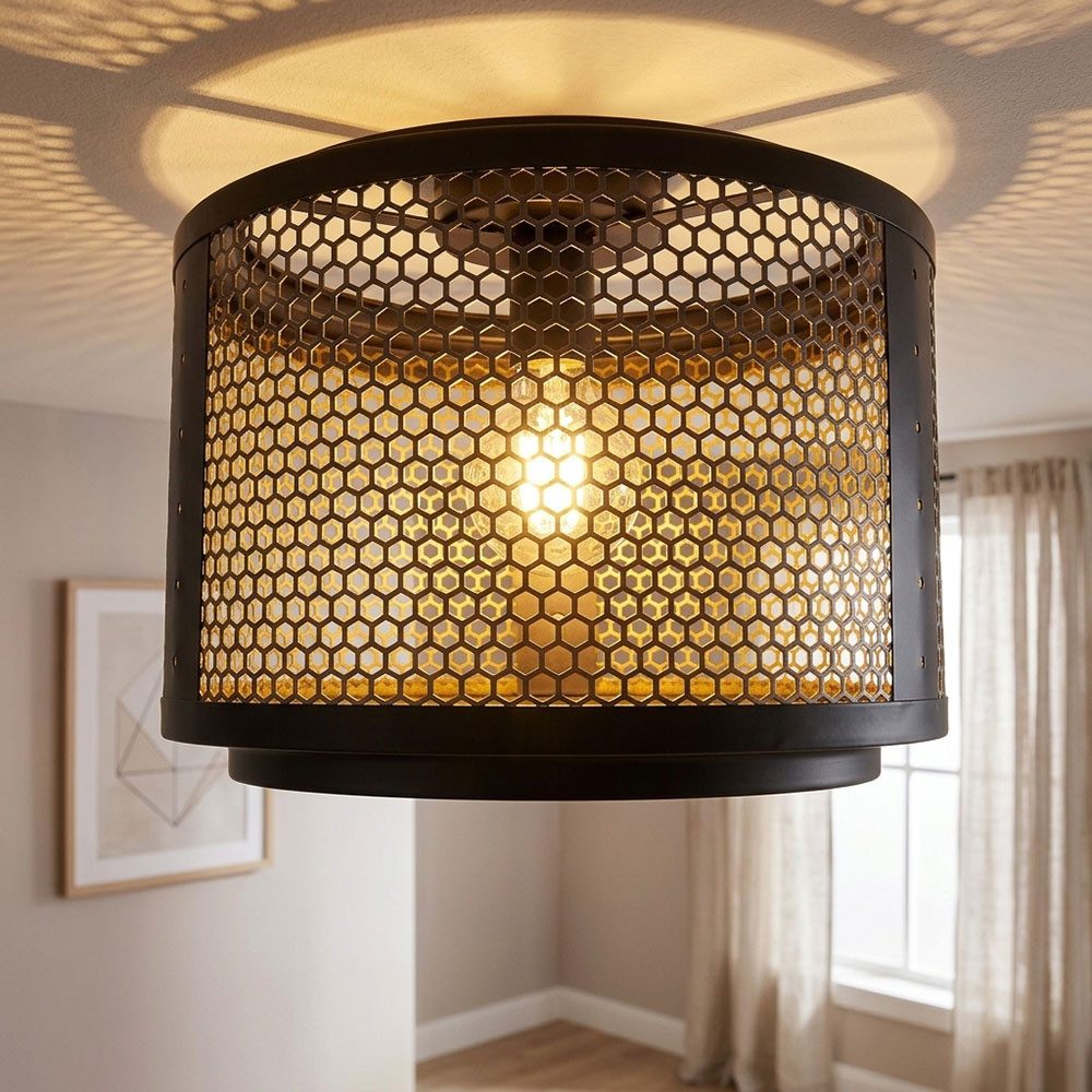 NOWA LED Deckenleuchte, Leuchtmittel inklusive, Warmweiß, LED Retro Deckenleuchte Deckenlampe Wohnzimmerleuchte schwarz gold