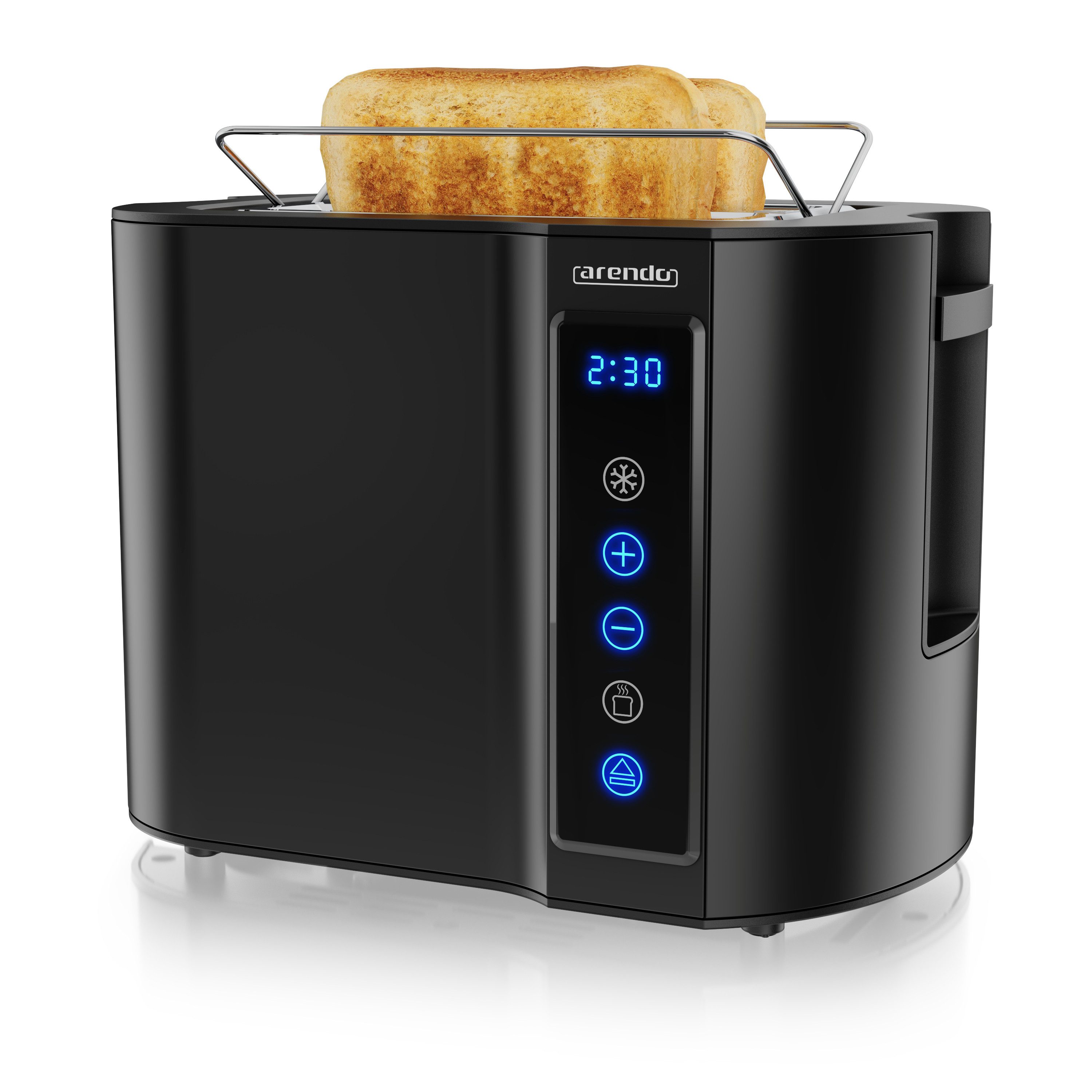 Arendo Toaster 2-Scheiben, Wärmeisoliertes Doppelwandgehäuse, Display Restzeitanzeige, 2 kurze Schlitze, für 2 Scheiben, 800 W, Kurzschlitz, Brötchenaufsatz, 7 Bräunungsgrade, Touchpanel