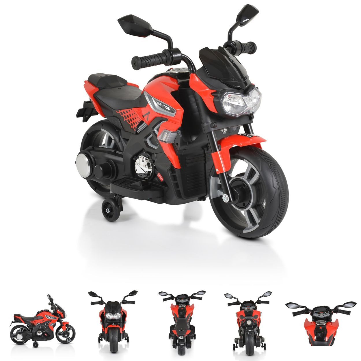 Moni Elektro-Kindermotorrad Houston 1188F, Belastbarkeit 25 kg, Stützräder, Scheinwerfer, Musikfunktion, MP3- und USB-Anschluss