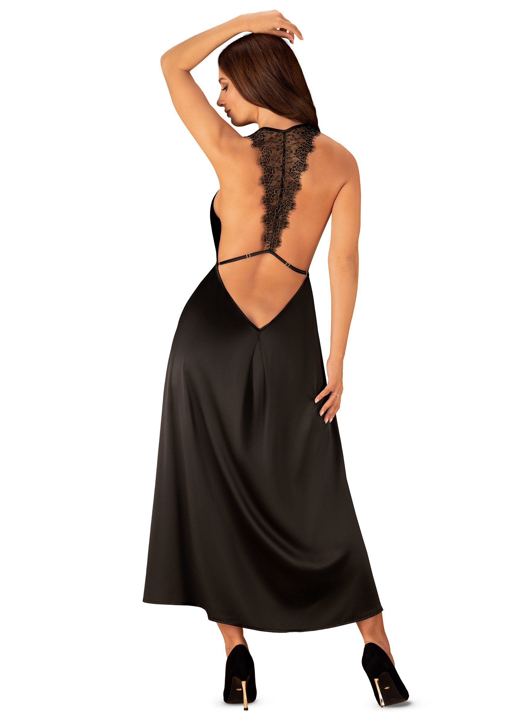 rückenfrei schwarz Minikleid Obsessive Agatya Satin Abendkleid (1-tlg)