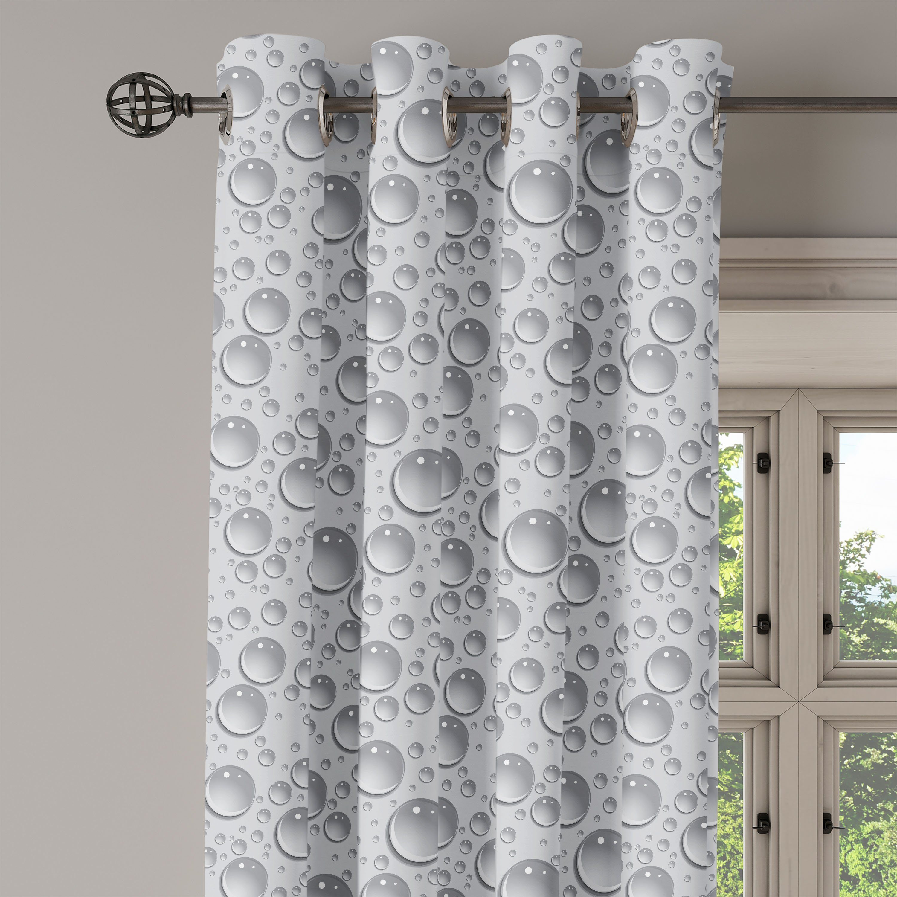 Dekorative für Schlafzimmer Gardine Wassertropfen Monochrome Grau 2-Panel-Fenstervorhänge Abakuhaus, Wohnzimmer,