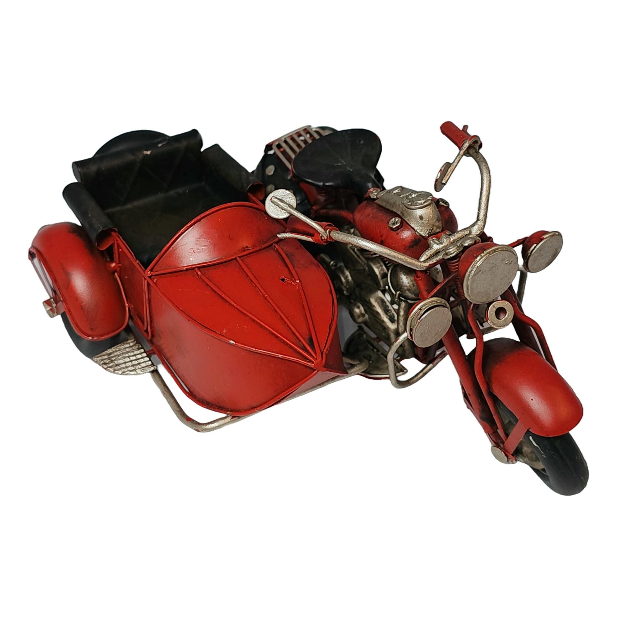 Dynasun Modellauto Car 1804D-489, (1-tlg), Motorrad SidecarRot 26,5cm aus Metall, Motorradmodell Sidecar Vintage