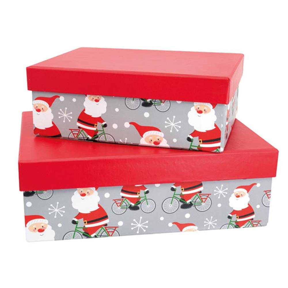 Idena Geschenkbox Santa 2er Set, Weihnachtsmann-Motiv mit Deckel