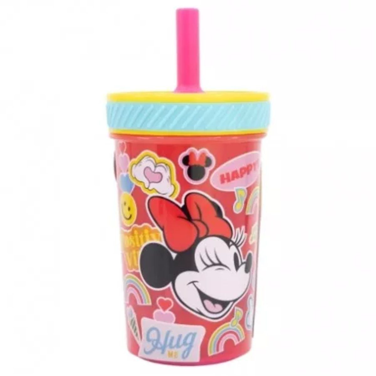 Disney Trinkflasche Minnie Mouse kippsicherer, rutschfester Plastikbecher mit Strohhalm