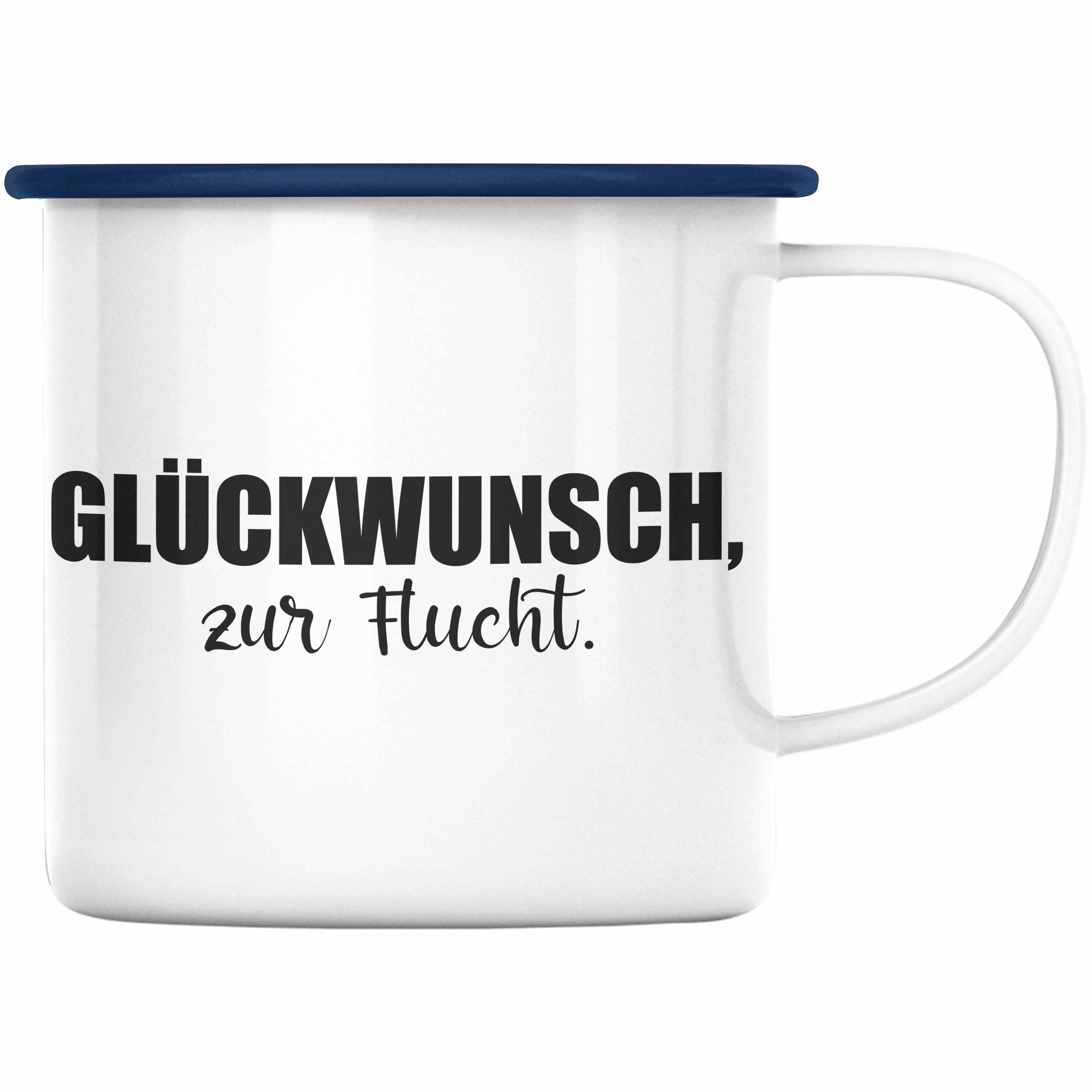 Trendation Thermotasse Trendation - Jobwechsel Emaille Tasse Geschenk Kollegin Kollege Lustig Abschiedsgeschenk Sprüche - Glückwunsch Zur Flucht Blau | Teetassen