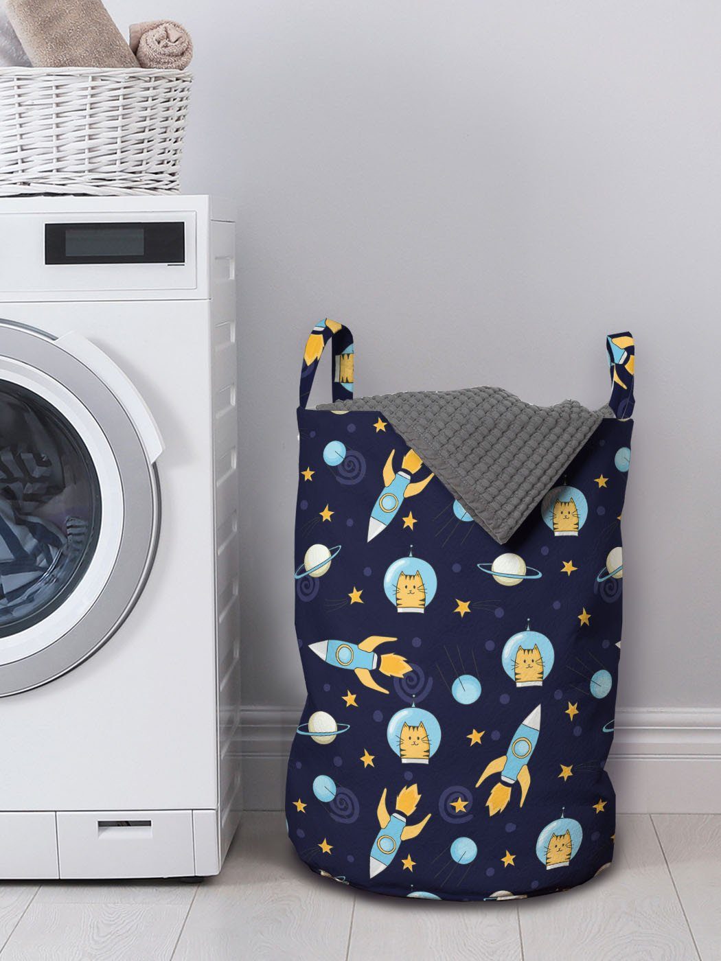 Kordelzugverschluss Weltraum Wäschesäckchen Waschsalons, mit Wäschekorb Griffen Abakuhaus zu Katzen-Flug Platz für