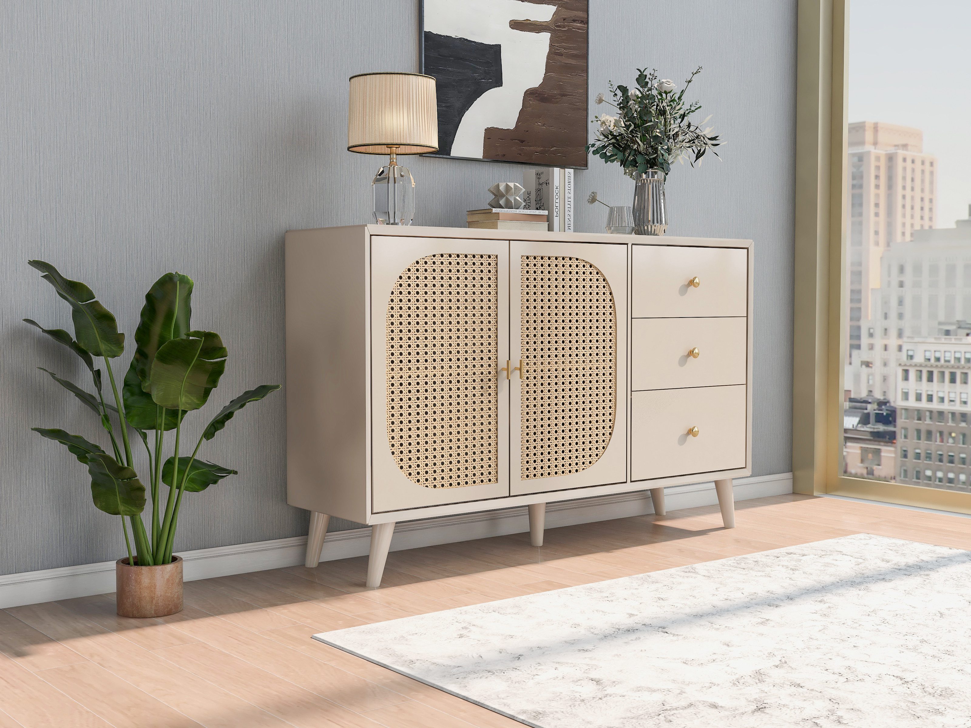 MODFU Sideboard Kommode (Breite 120 cm), (mit 2 Türen und 3 Schubladen)