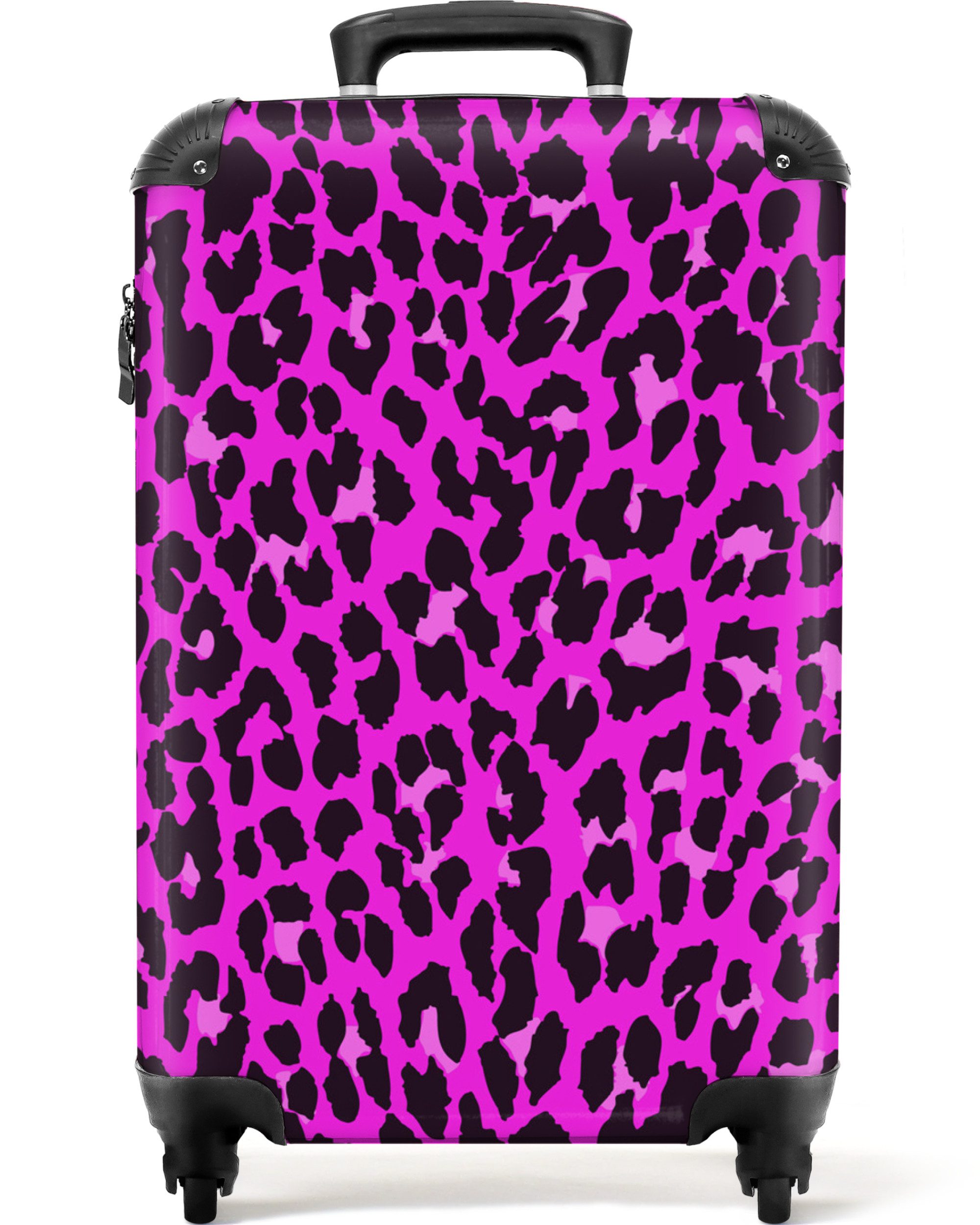 NoBoringSuitcases.com© Hartschalen-Trolley Panther Druck - Rosa - Neon - Mädchen - Kinder 55x35x20cm, Handgepäck-Koffer, Kinderkoffer, Reisekoffer Mädchen