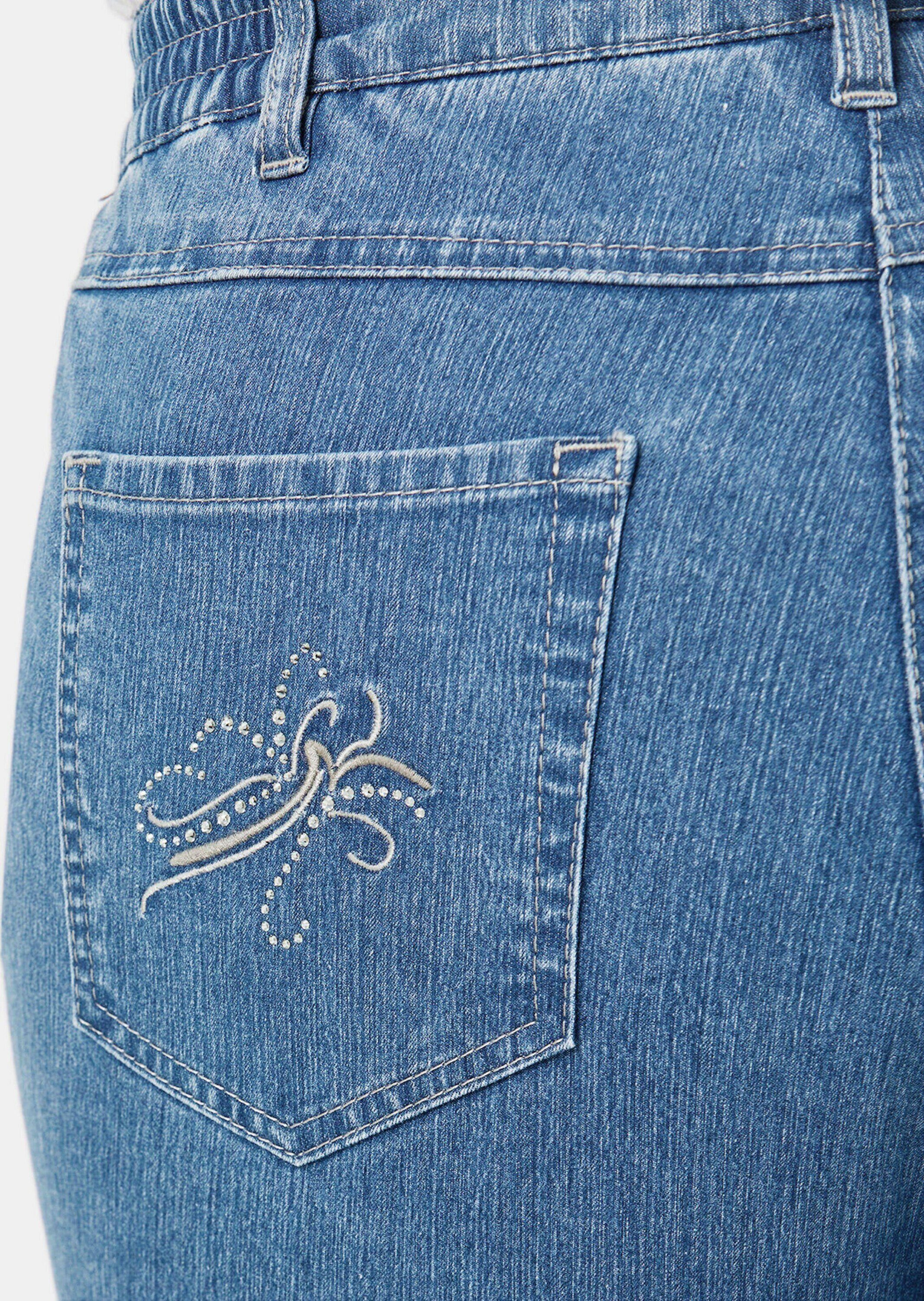 GOLDNER Bequeme Jeans Kurzgröße: Denimhose mit Stretchkomfort Baumwollhose im 5-Pocket-Stil mit elastischem Bund und Knöchellänge