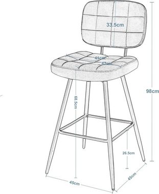 EUGAD Barhocker (4 St), Barstuhl, Küchenstuhl gut gepolstert, aus Samt Metall