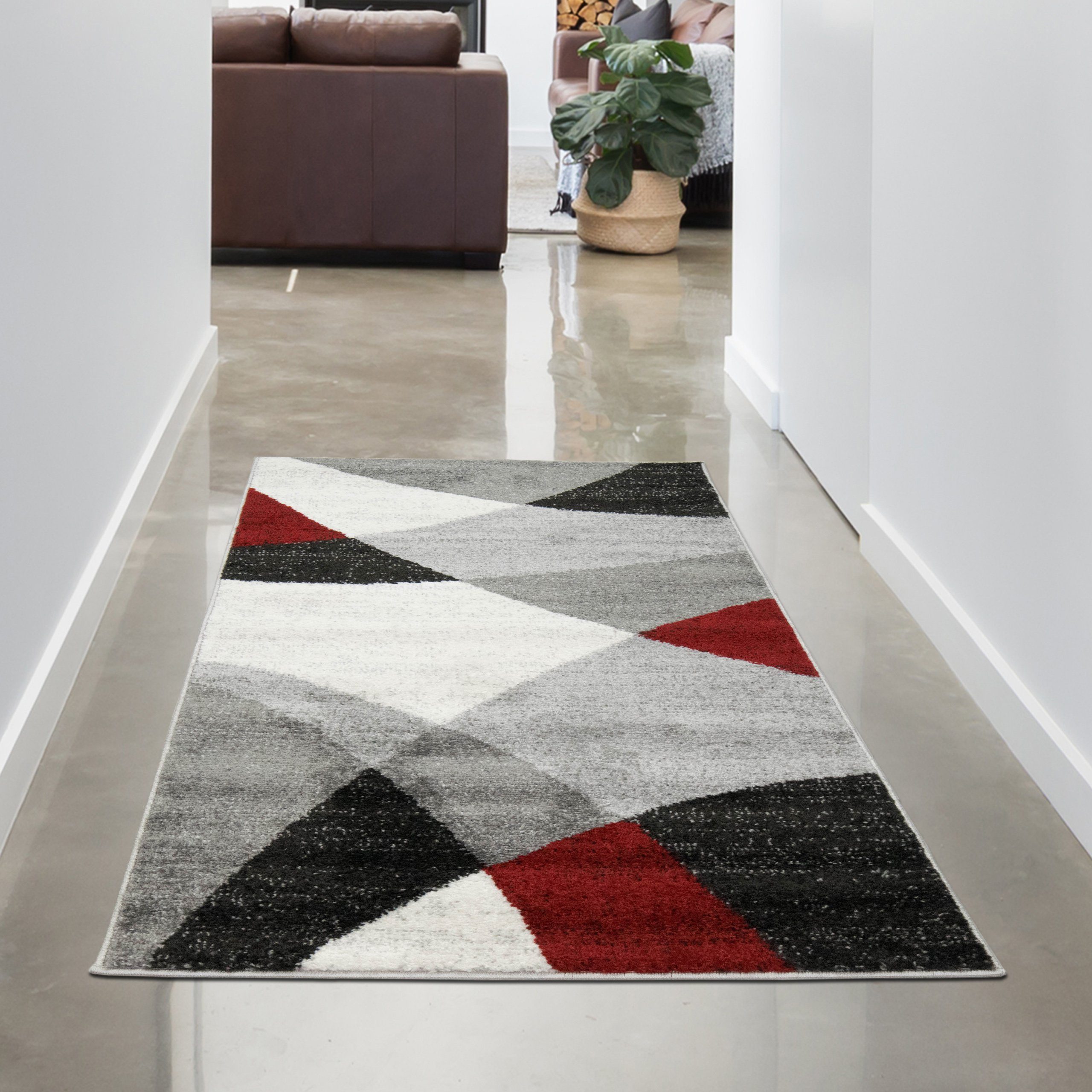 Teppich Moderner Wohnzimmerteppich mit abstraktem Muster grau rot,  Carpetia, rechteckig, Höhe: 9 mm
