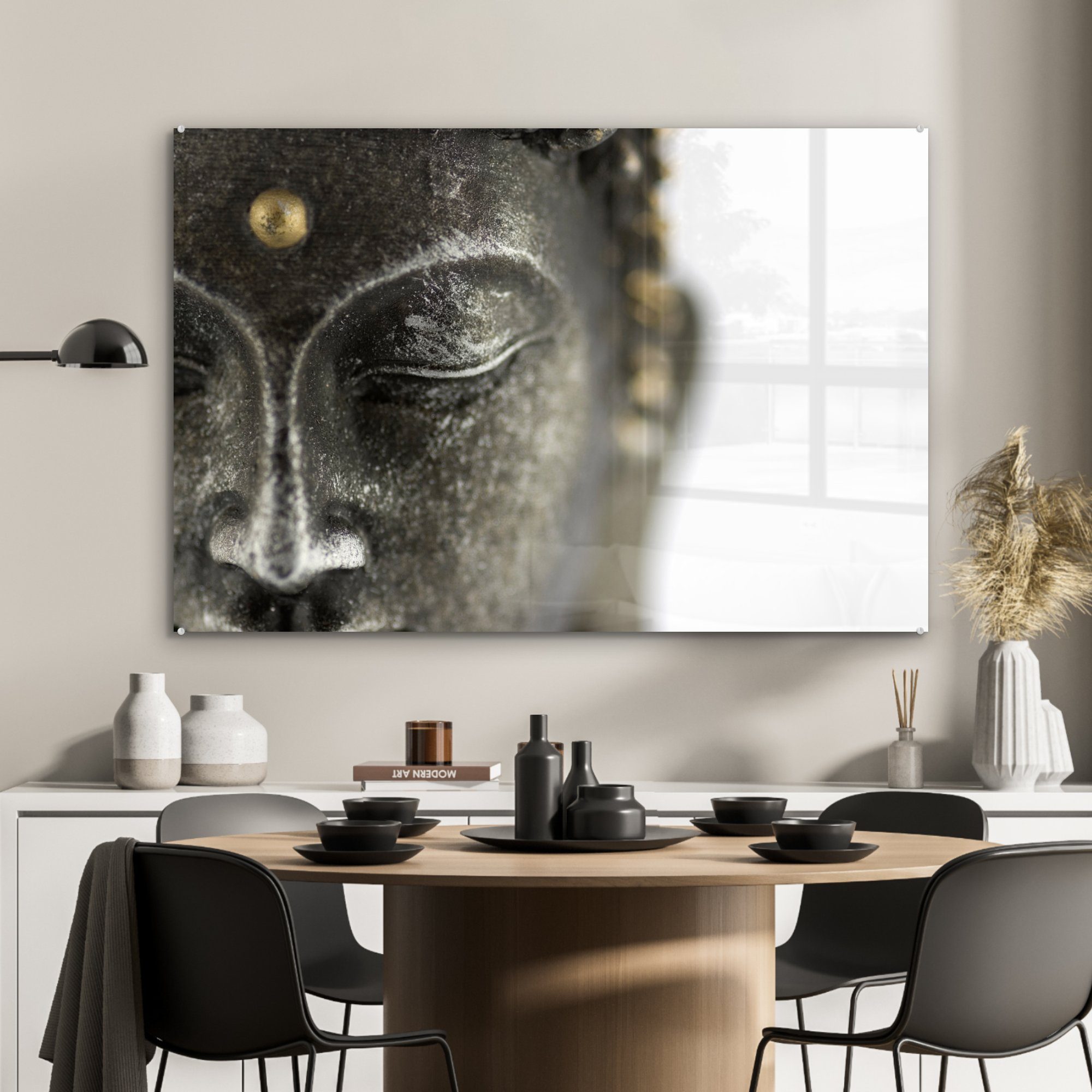 MuchoWow Acrylglasbild Buddha - Acrylglasbilder Weiß, Wohnzimmer Gesicht - & Schlafzimmer St), (1