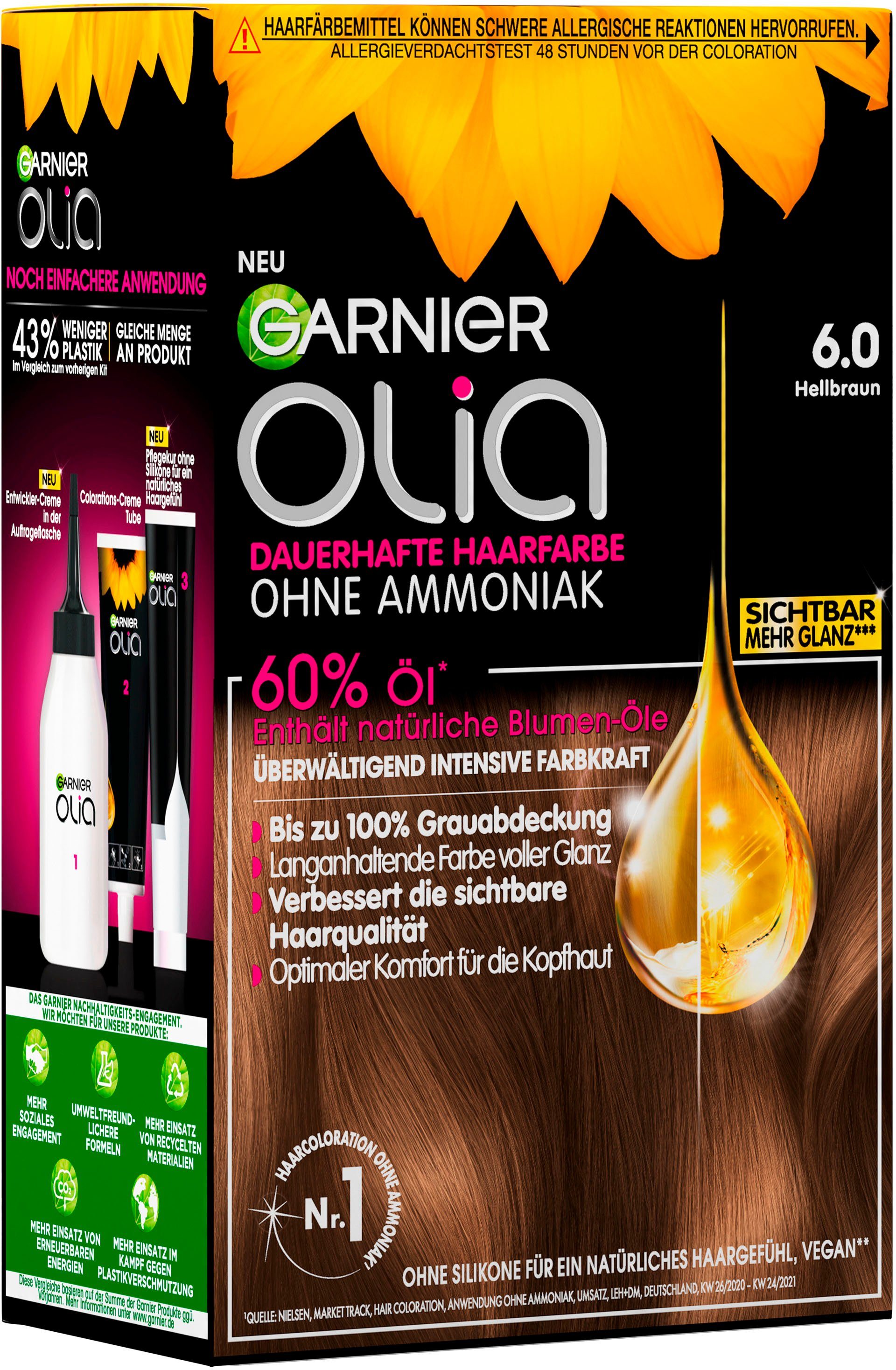 3-tlg., Garnier Haarfarbe, GARNIER Set, Coloration dauerhafte Olia Ölbasis
