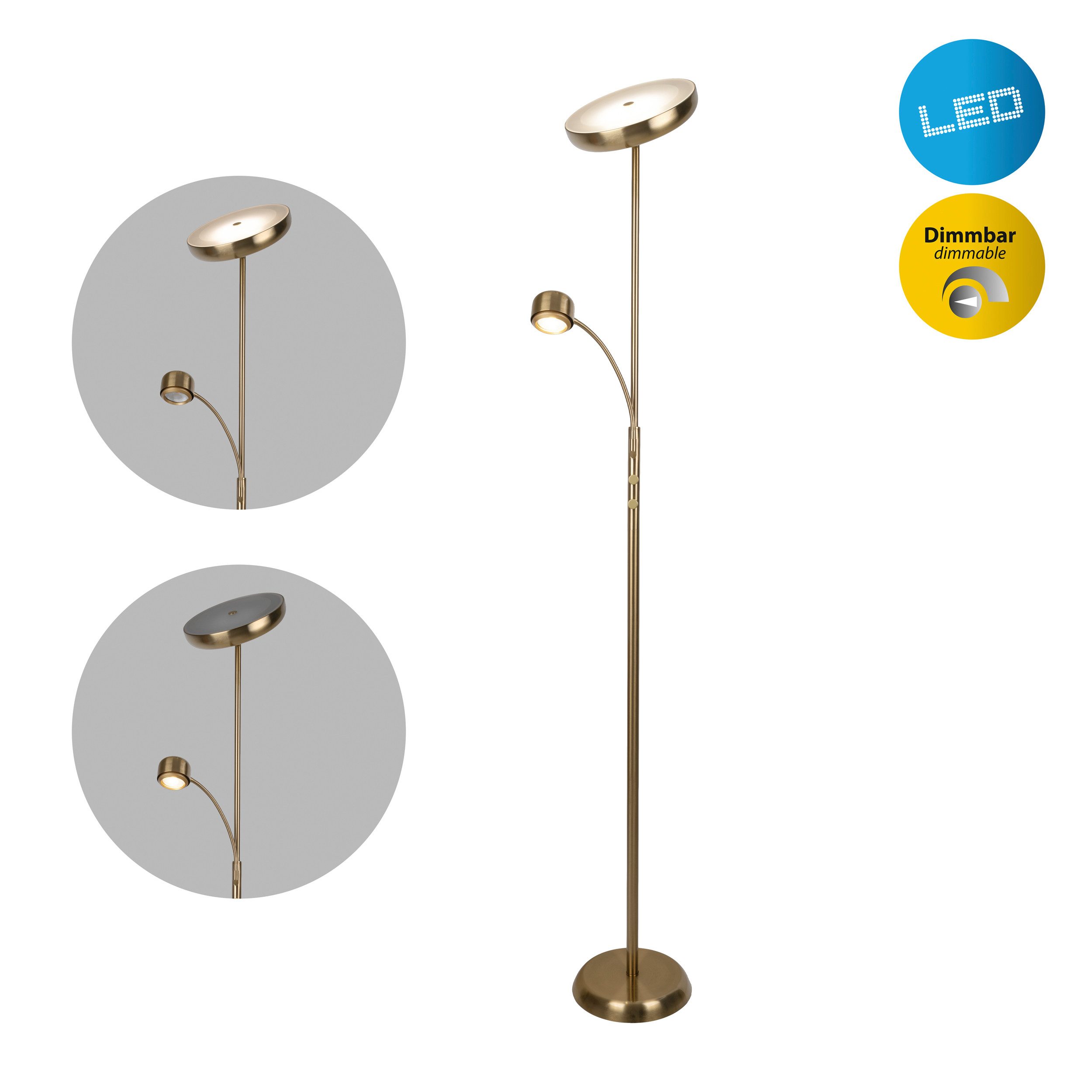 näve LED Stehlampe Romis, Dimmfunktion, Ein-/Ausschalter, Lesearm, LED wechselbar, Warmweiß, mit Lesearm, dimmbar per Drehschalter, LED warmweiß, H: 180cm
