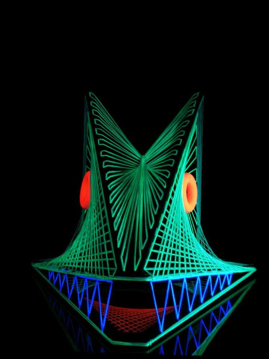 PSYWORK Dekoobjekt Schwarzlicht "Flying UV-aktiv, Fadendeko Schwarzlicht unter StringArt leuchtet 70cm, 3D Drache Dragon"