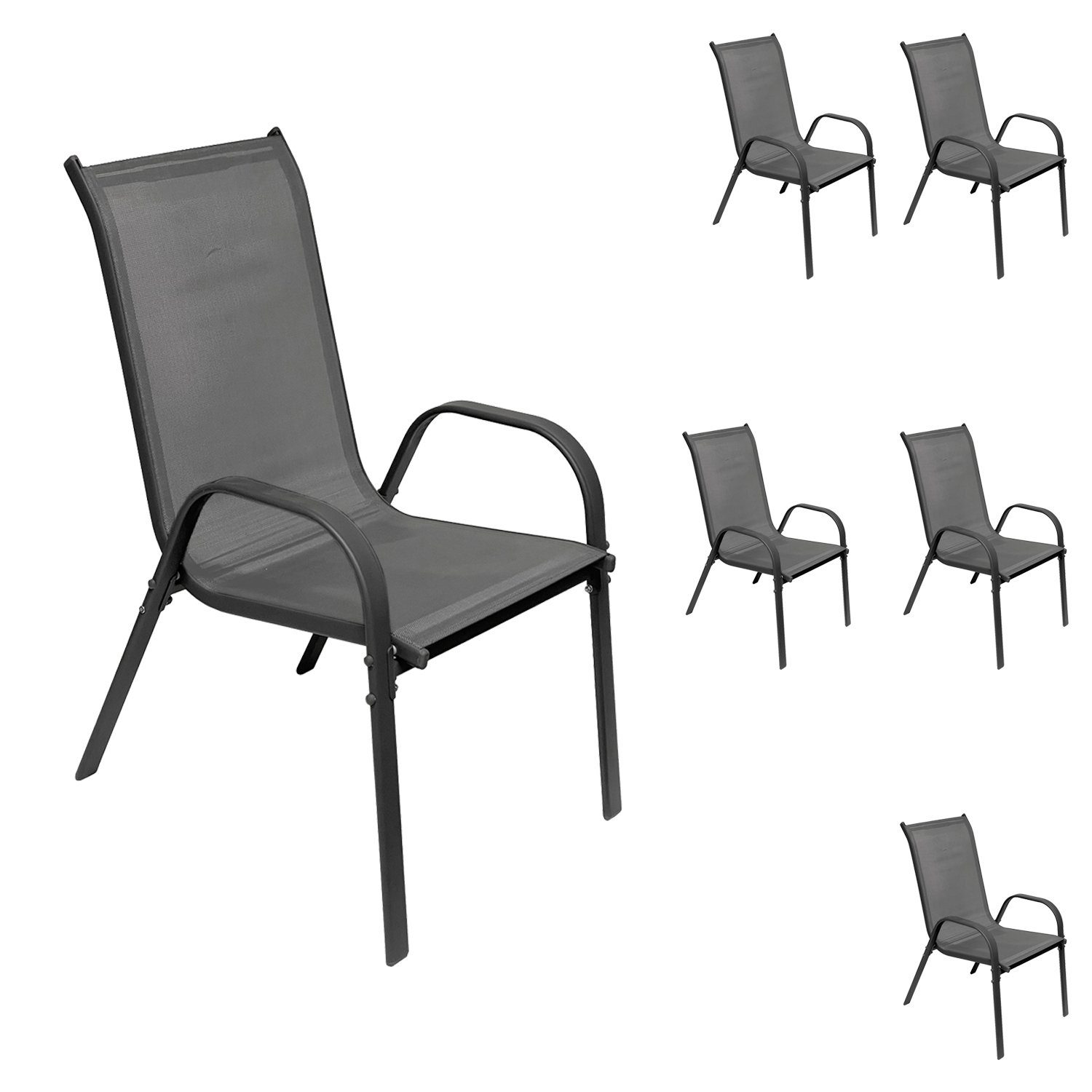 Mojawo Armlehnstuhl 6er Outdoorstuhl Gartenstuhl Stapelstuhl Metall Textilen Anthrazit