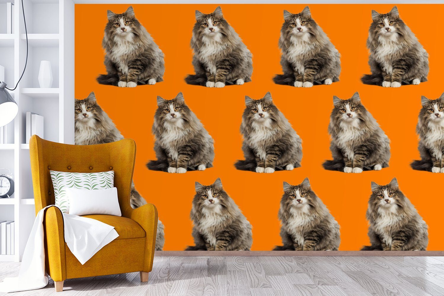 (6 Haustier MuchoWow Schlafzimmer, für Tapete Matt, St), - - bedruckt, Wallpaper Fototapete Wohnzimmer, Kinderzimmer, Orange, Muster Vinyl