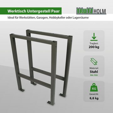 TRUTZHOLM Werkbank Werktisch Untergestell Stahlgestell Paar Traglast bis 200 kg Paar grau, (Set, 2-tlg), Bohrlöcher