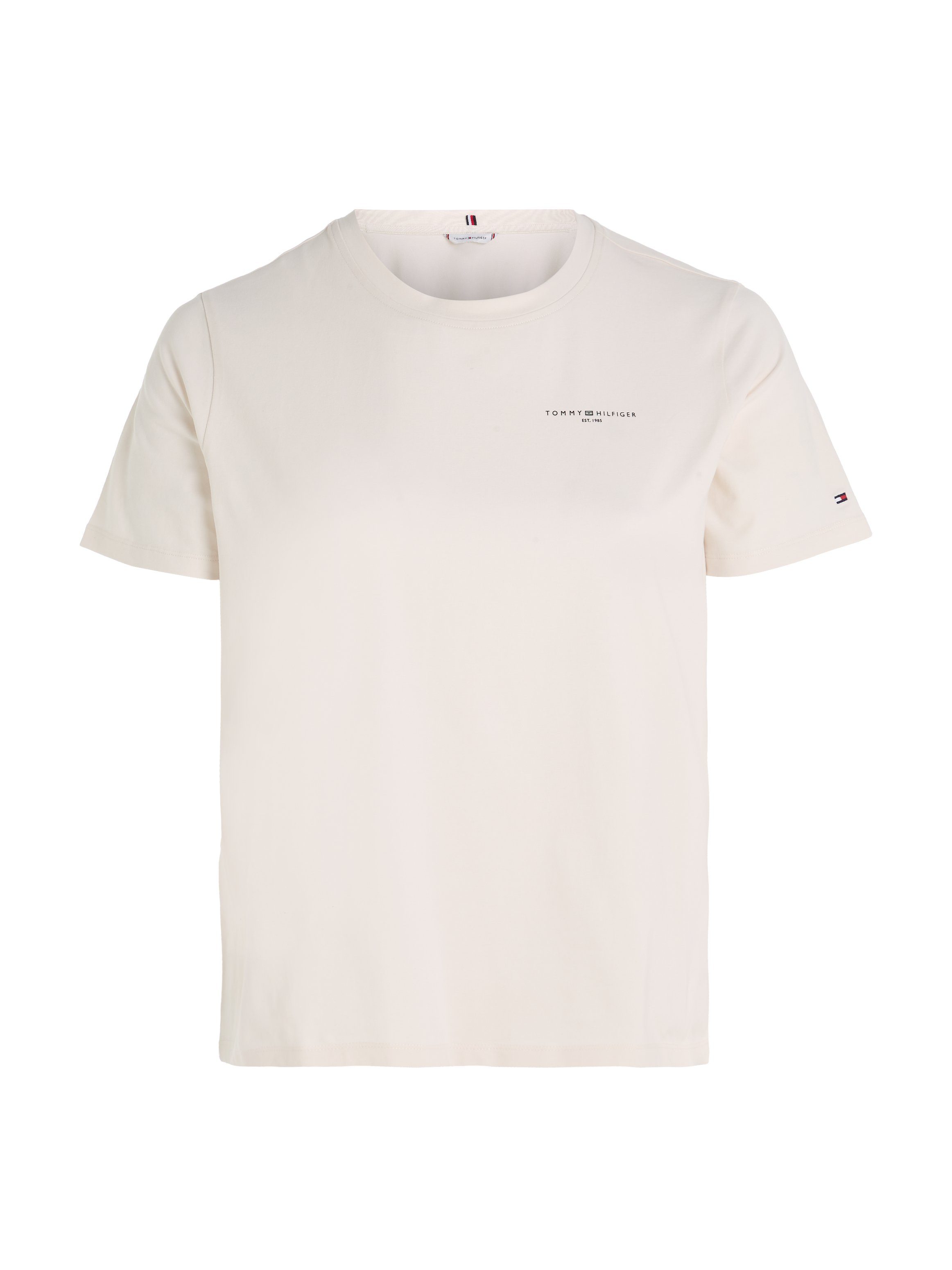 PLUS Tommy weiß Logoschriftzug CURVE,mit Curve SIZE Hilfiger Rundhalsshirt