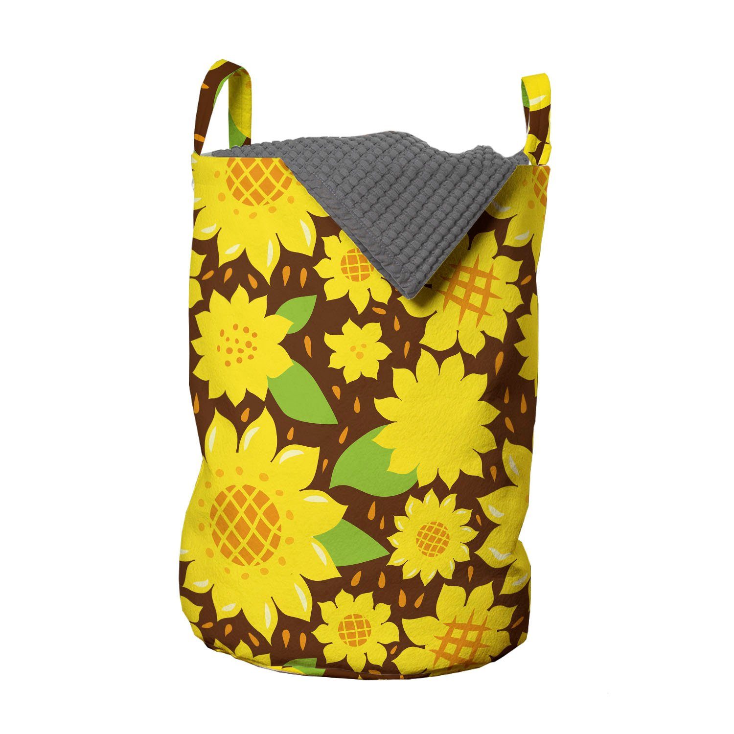 Abakuhaus Wäschesäckchen Wäschekorb mit Griffen Kordelzugverschluss für Waschsalons, Sonnenblume Cartoon Blumen