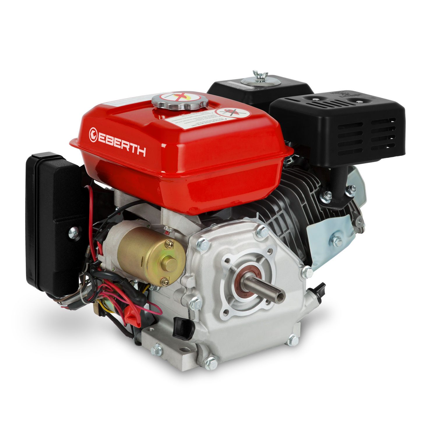 EBERTH Stromerzeuger 6,5 PS 4,8 kW Benzinmotor Standmotor mit 19,05mm Ø Welle, E-Start, 7ah 12V Batterie, Ölmangelsicherung, 4-Takt