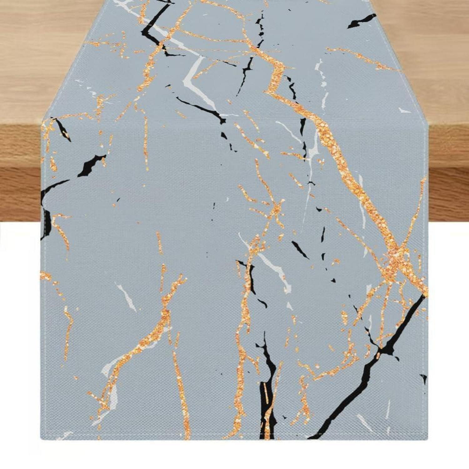 LuxusKollektion Tischläufer Tischläufer 40x100cm Grau Marmoroptik Leinen
