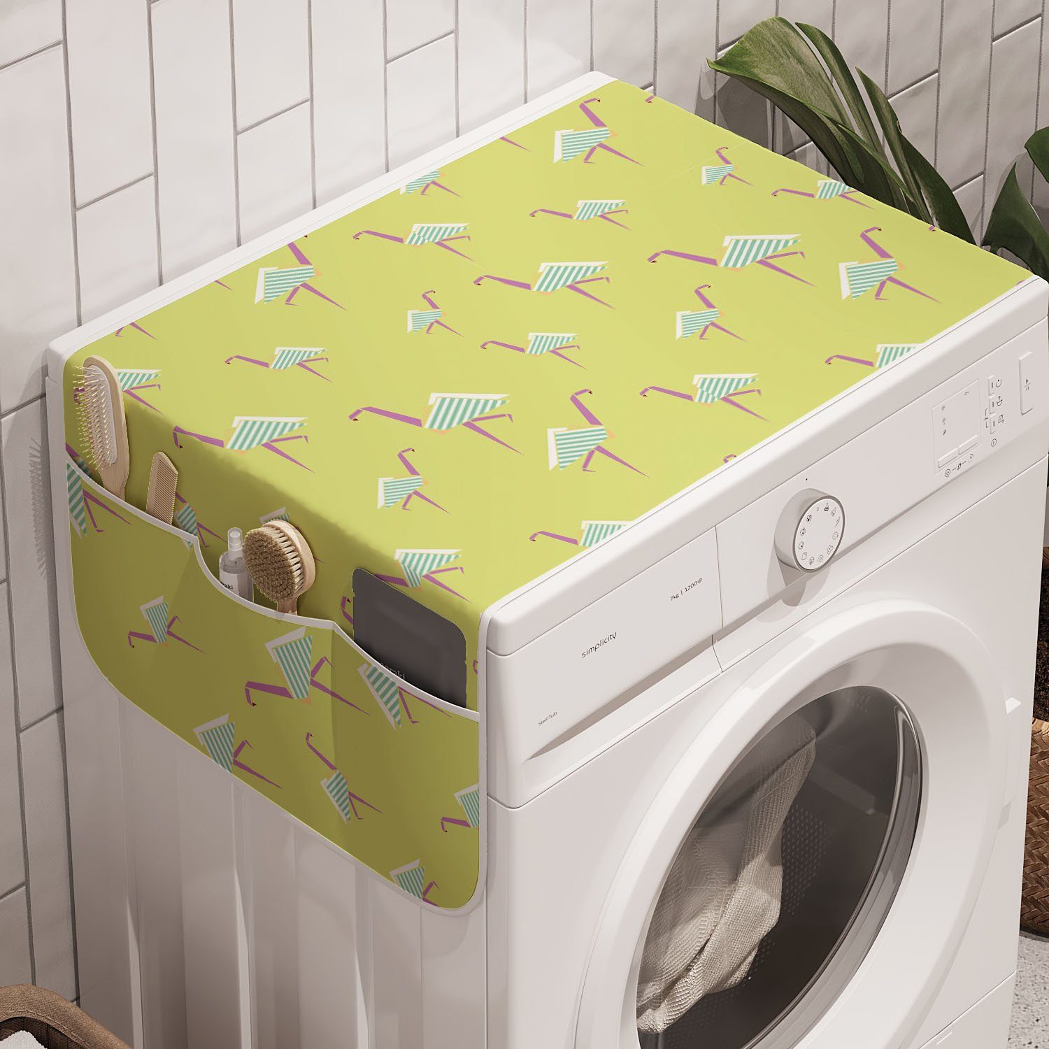 für Trockner, und Badorganizer Flamingo Vögel Anti-Rutsch-Stoffabdeckung Origami-Stil Waschmaschine Abakuhaus Exotische