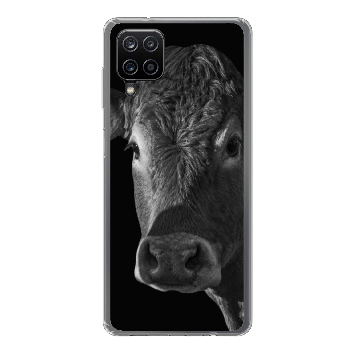 Handyhülle für Samsung Galaxy A12 Kuh - Tiere - Schwarz - Weiß - Porträt