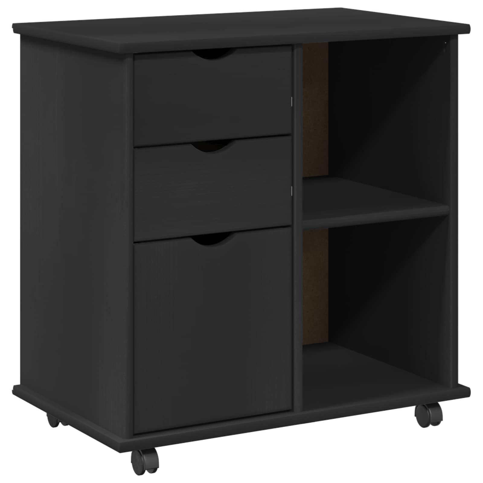 vidaXL Rollcontainer Rollschrank 63,5 x 39 x 65,5 cm Massivholz Kiefer Schwarz, (1 St)