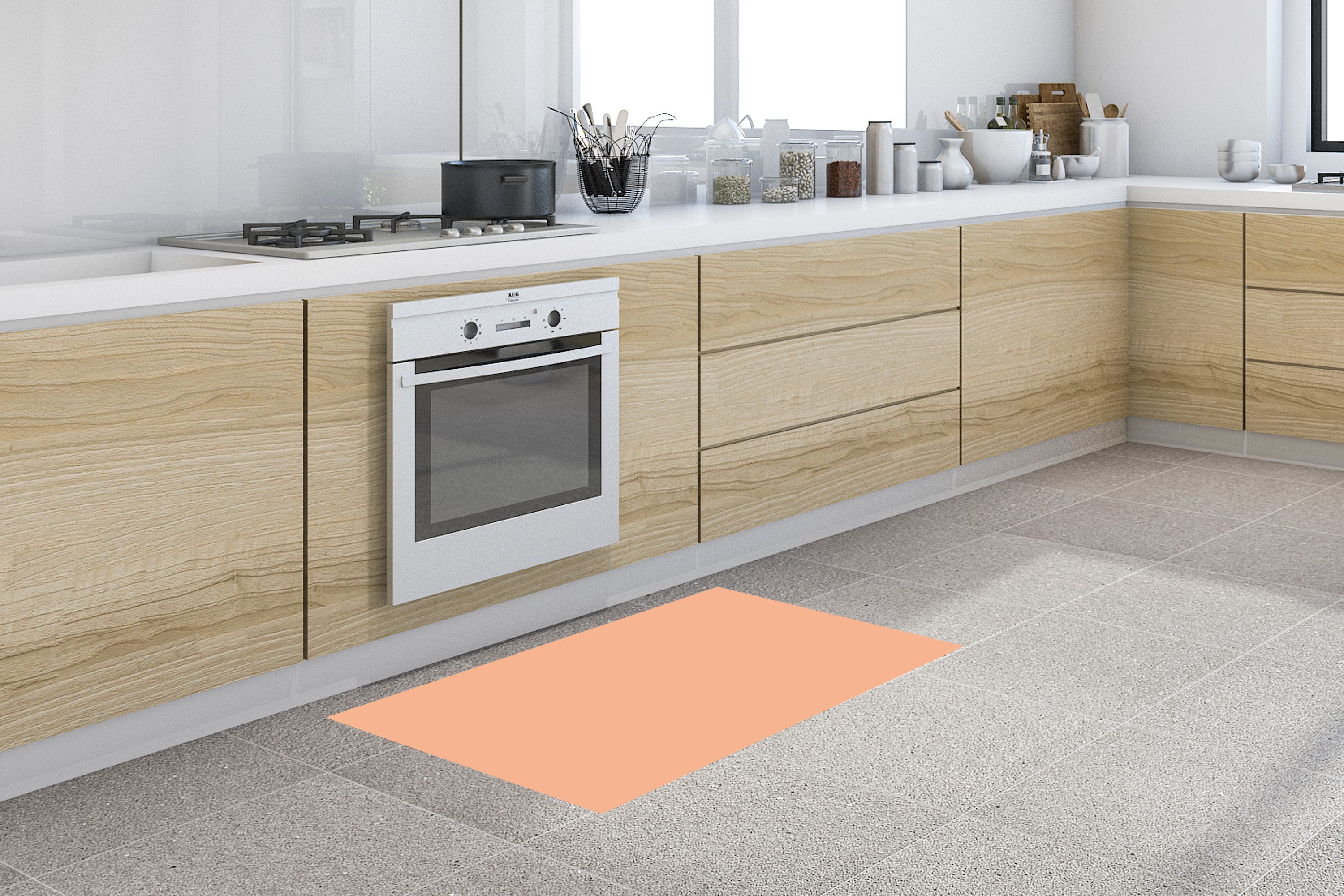 MuchoWow Küchenläufer Aprikose - Rosa - Pastell - Einfarbig - Farbe, aus Kunststoff, Küchenteppich, Läufer für Küche, Rutschfest, Küchendeko, 120x50 cm