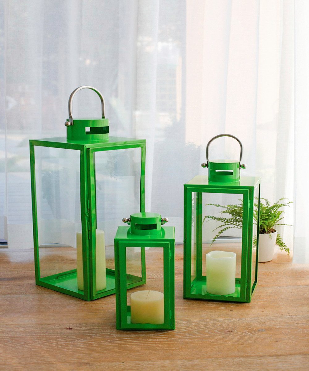 Mojawo Laterne 3er Set Windlicht - Laternen Set Stalllaterne Metall Lime 30 günstig online kaufen