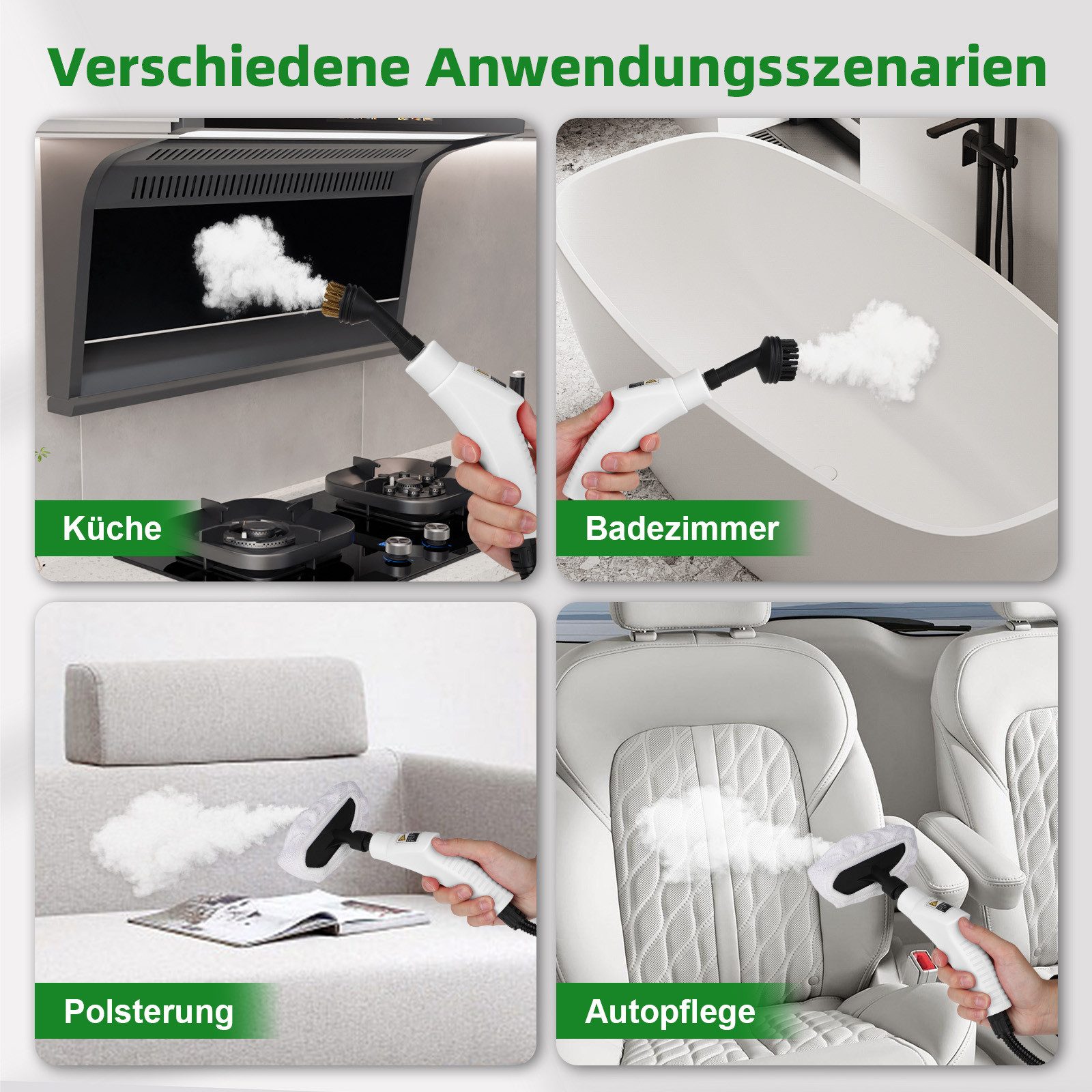 QUBEBU Handdampfreiniger 2500W Tragbarer Dampfreiniger Multifunktionaler Handdampfreiniger, 2500,00 W, mit 6 Geschwindigkeiten einstellbar und 3 Arten von Bürstenköpfen.