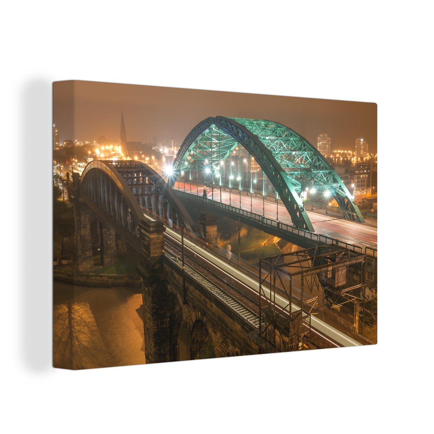 OneMillionCanvasses® Leinwandbild Die Wearmouth-Brücke in Sunderland bei Nacht, (1 St), Wandbild Leinwandbilder, Aufhängefertig, Wanddeko, 30x20 cm