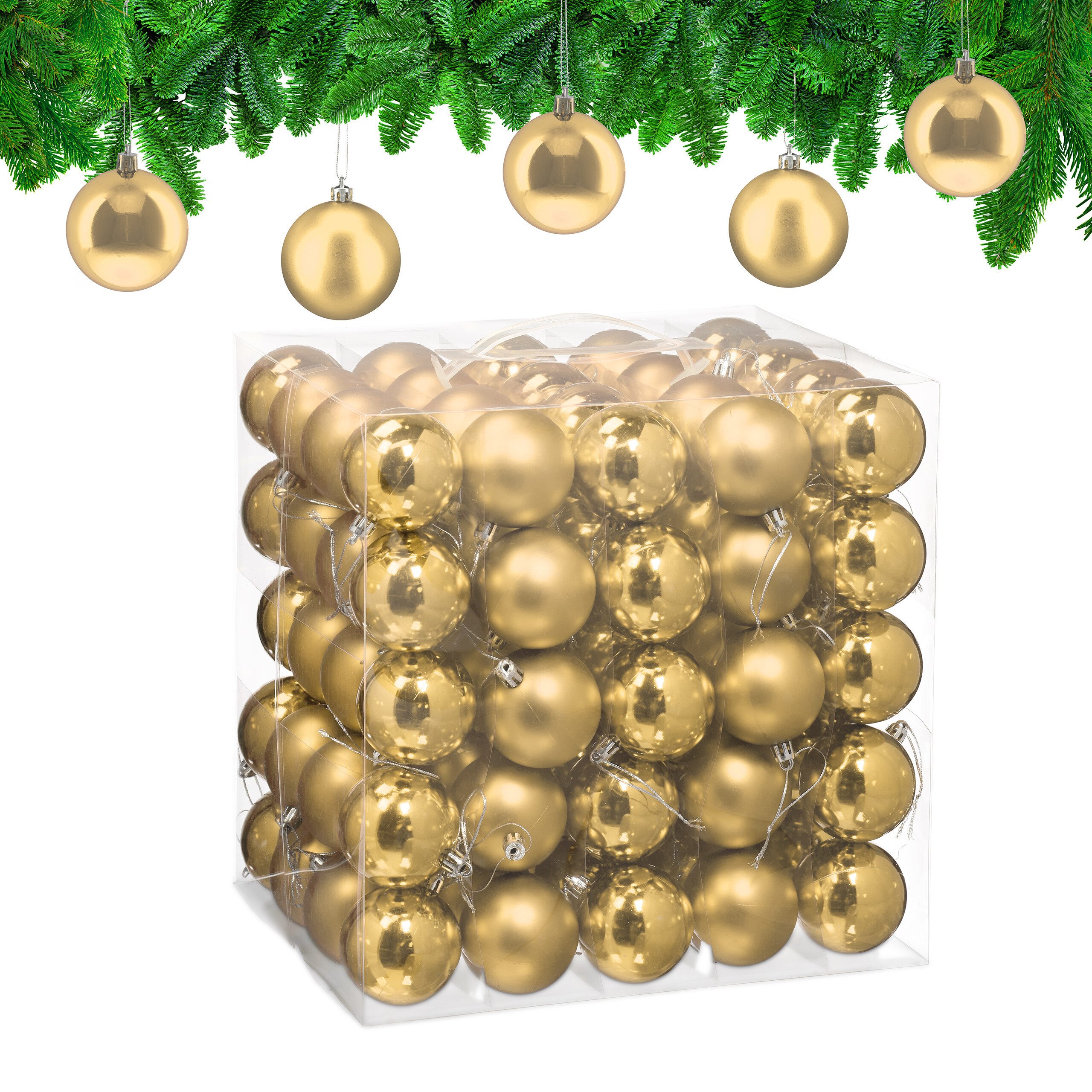 relaxdays Weihnachtsbaumkugel Weihnachtskugeln 100er Set, gold