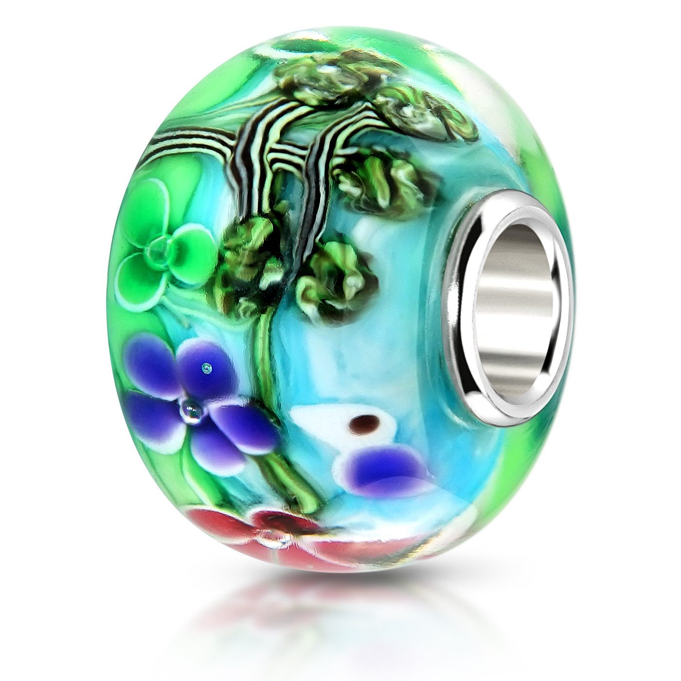 Materia Bead Großer Glas Blumen / Sommer 1433, Hülse aus 925 Silber