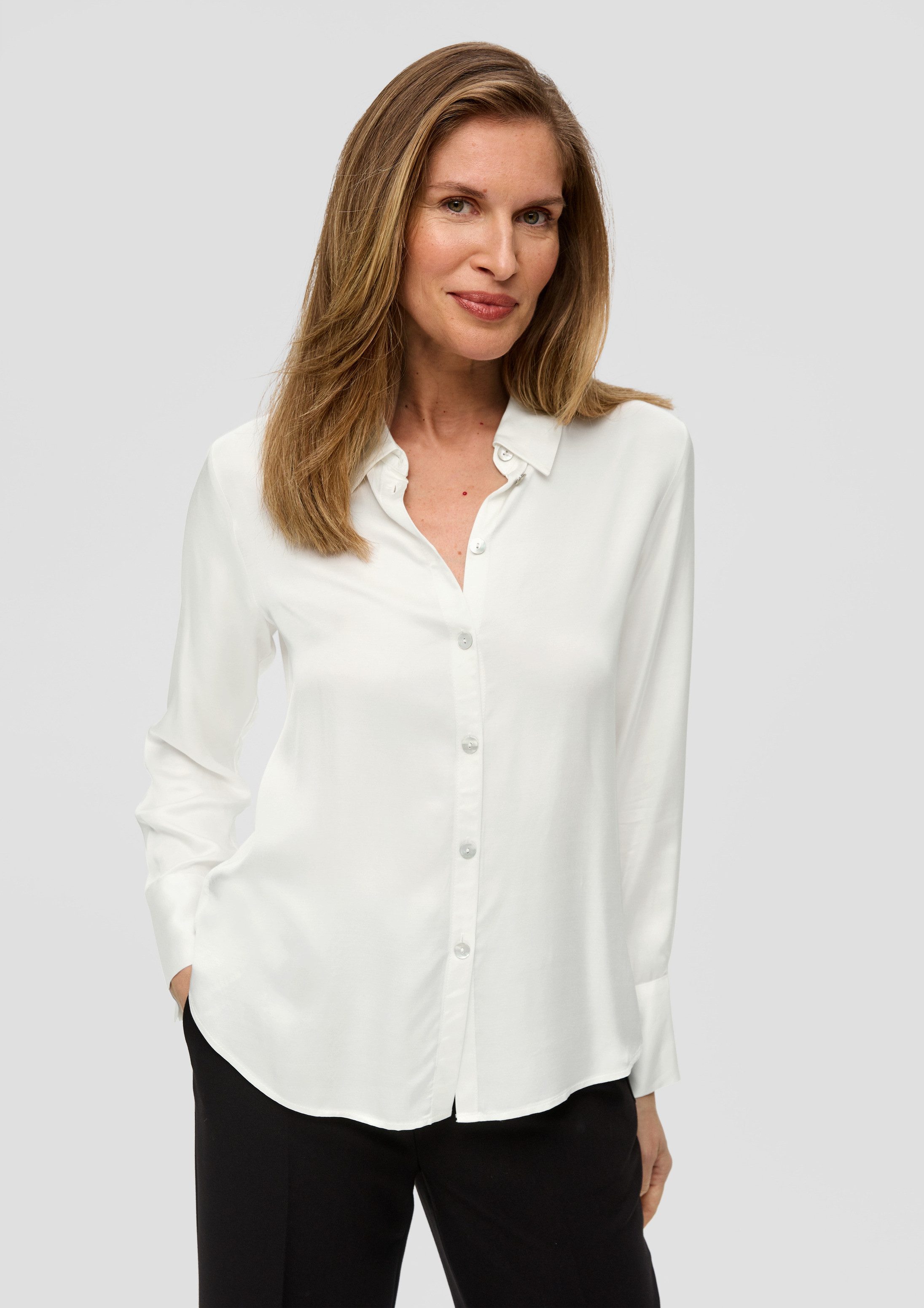 s.Oliver Langarmbluse Bluse Lange Hemdbluse aus reiner Viskose