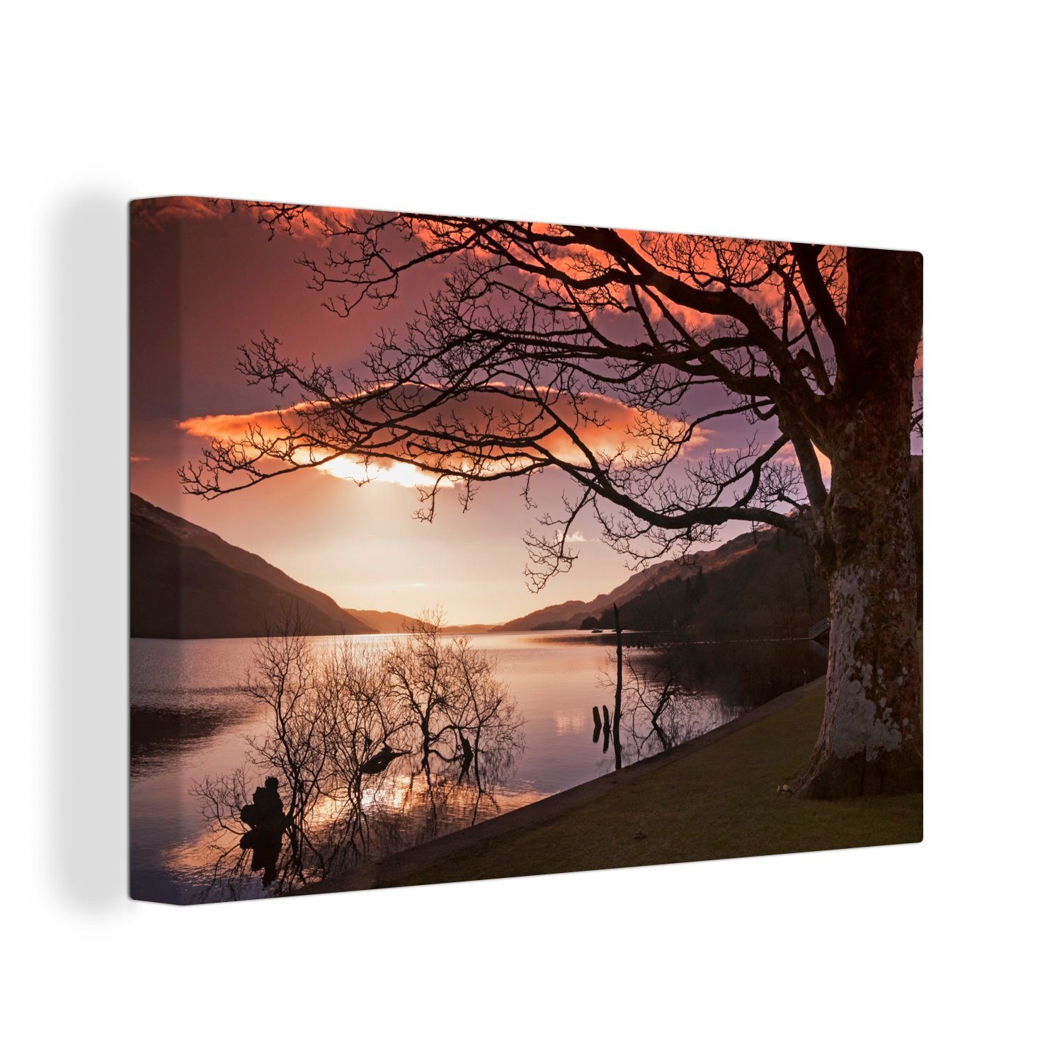OneMillionCanvasses® Leinwandbild Rosa Himmel über dem Loch Lomond und dem Trossachs National Park in, (1 St), Wandbild Leinwandbilder, Aufhängefertig, Wanddeko, 30x20 cm
