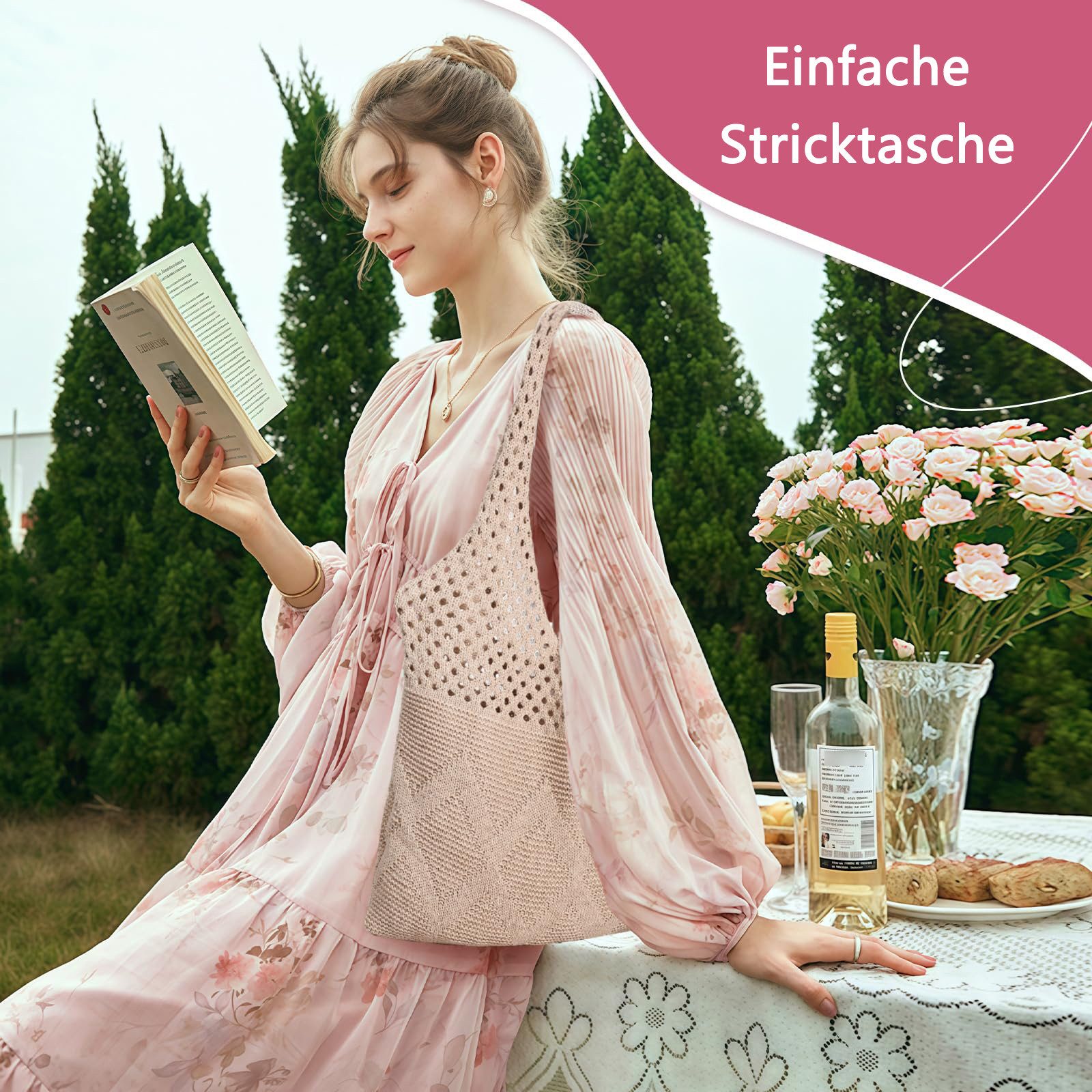 Coonoor Umhängetasche Umhängetasche Damen, Mesh Strandtasche, Strick Schult günstig online kaufen