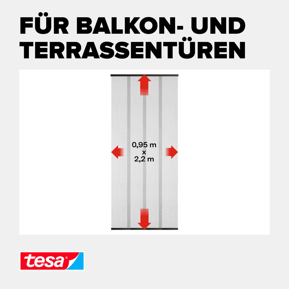 tesa Insektenschutz-Tür Insect Stop Standard Fliegengitter für Türen - 0.95 m : 2.2 m, (Packung, 1-St., Fliegennetz, Klettband), Lamellentür für Balkon & Terrasse