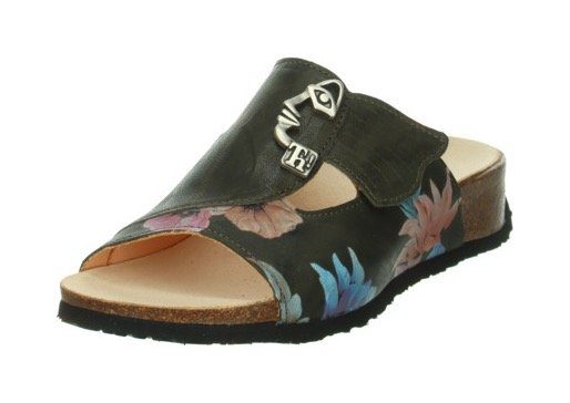 Flowers Mizzi aufwendiger Optik oliv-Pastell in Pantolette Think!