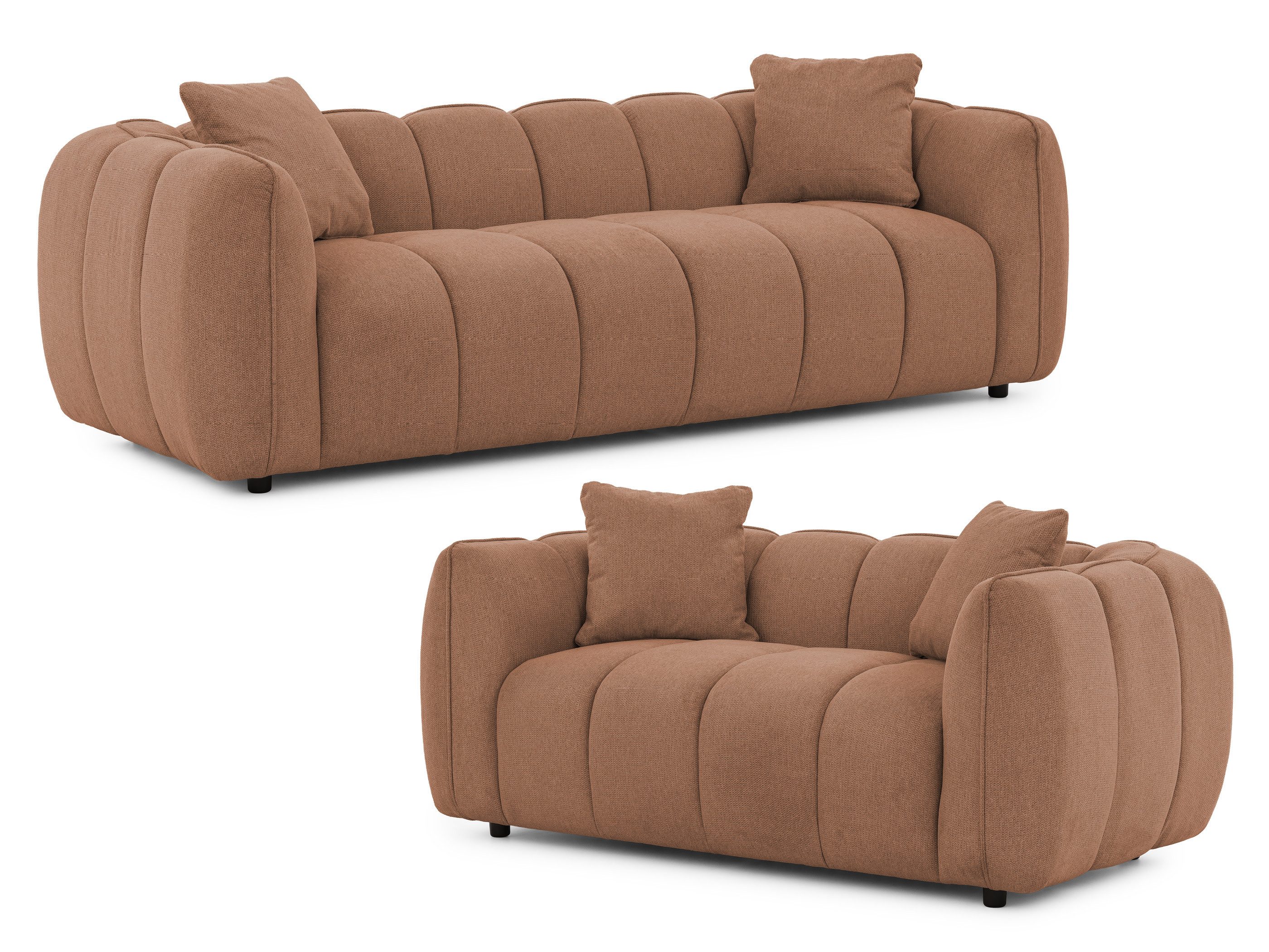 S-Style Möbel Polstergarnitur 3+2 Nubira in tief gesteppter Bubble-Optik aus Strukturstoff, mit modernem Design und Wellenfederung