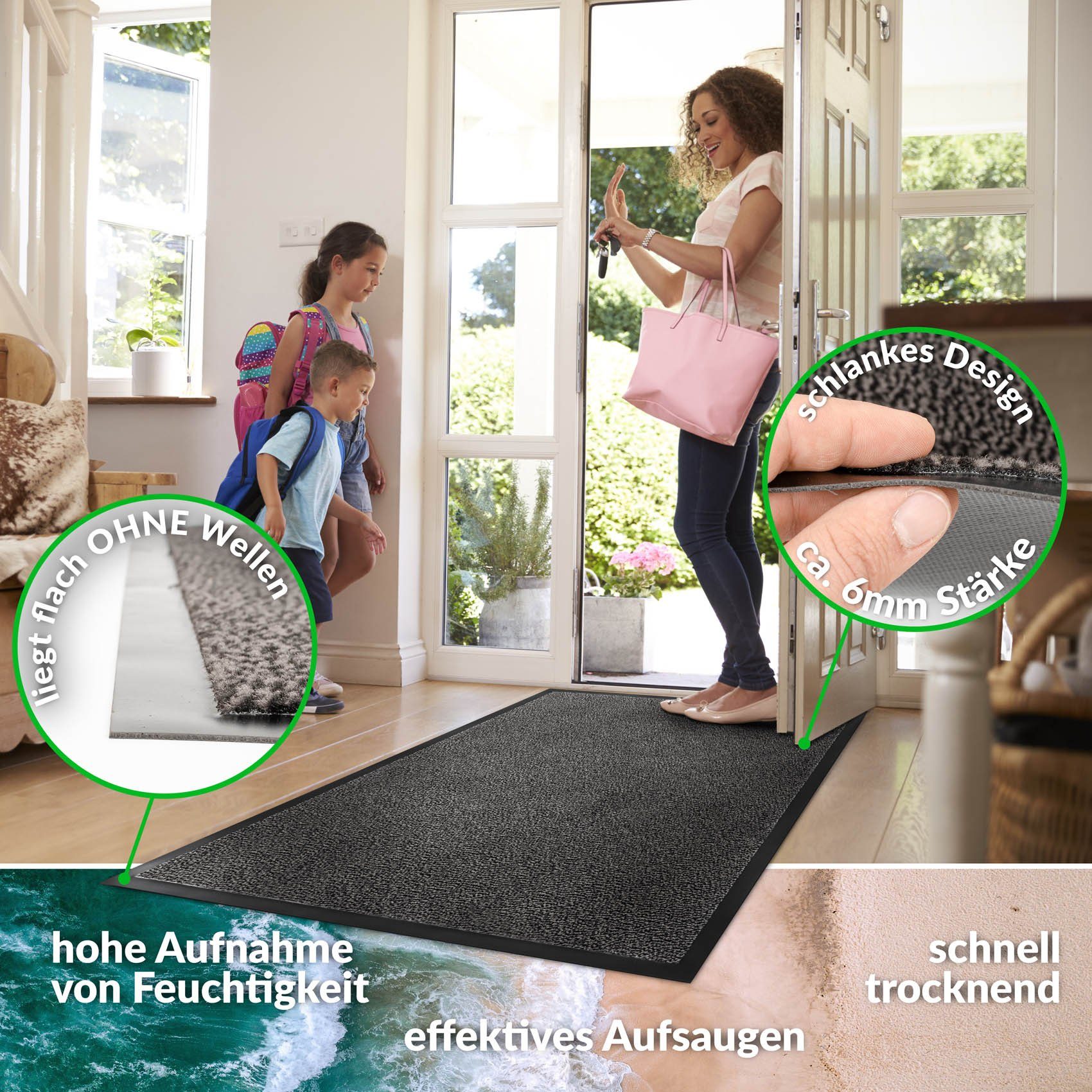 ANRO Fußmatte Türvorleger Schmutzfangmatte Nebraska, D-Form, günstig online kaufen