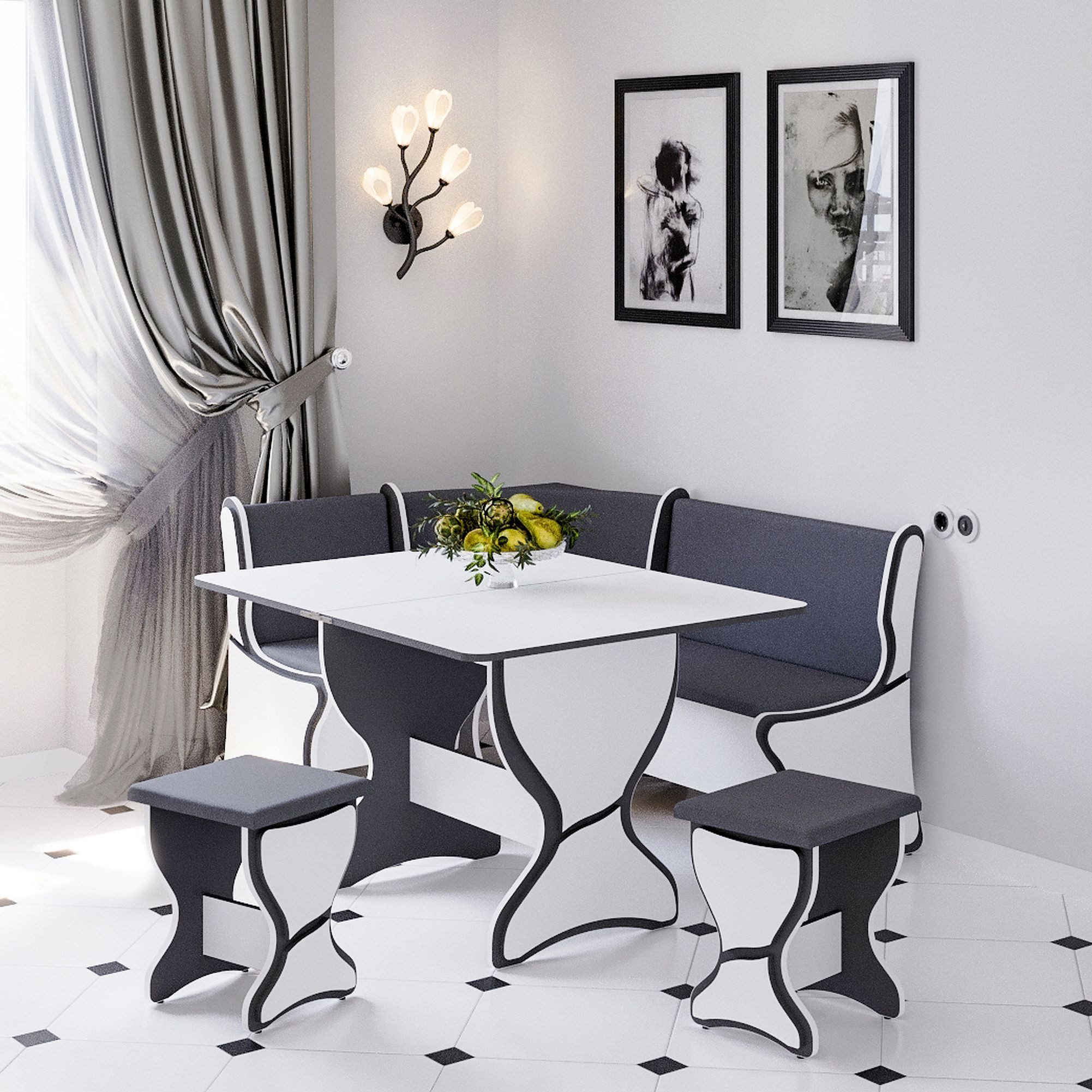 Rodnik Eckbankgruppe ARGENTINIEN, (Set, 4-tlg., Eckbankgruppe : Truhenbank, Esstisch aufklappbar, 2xHocker), mit 3D-Dekorelementen