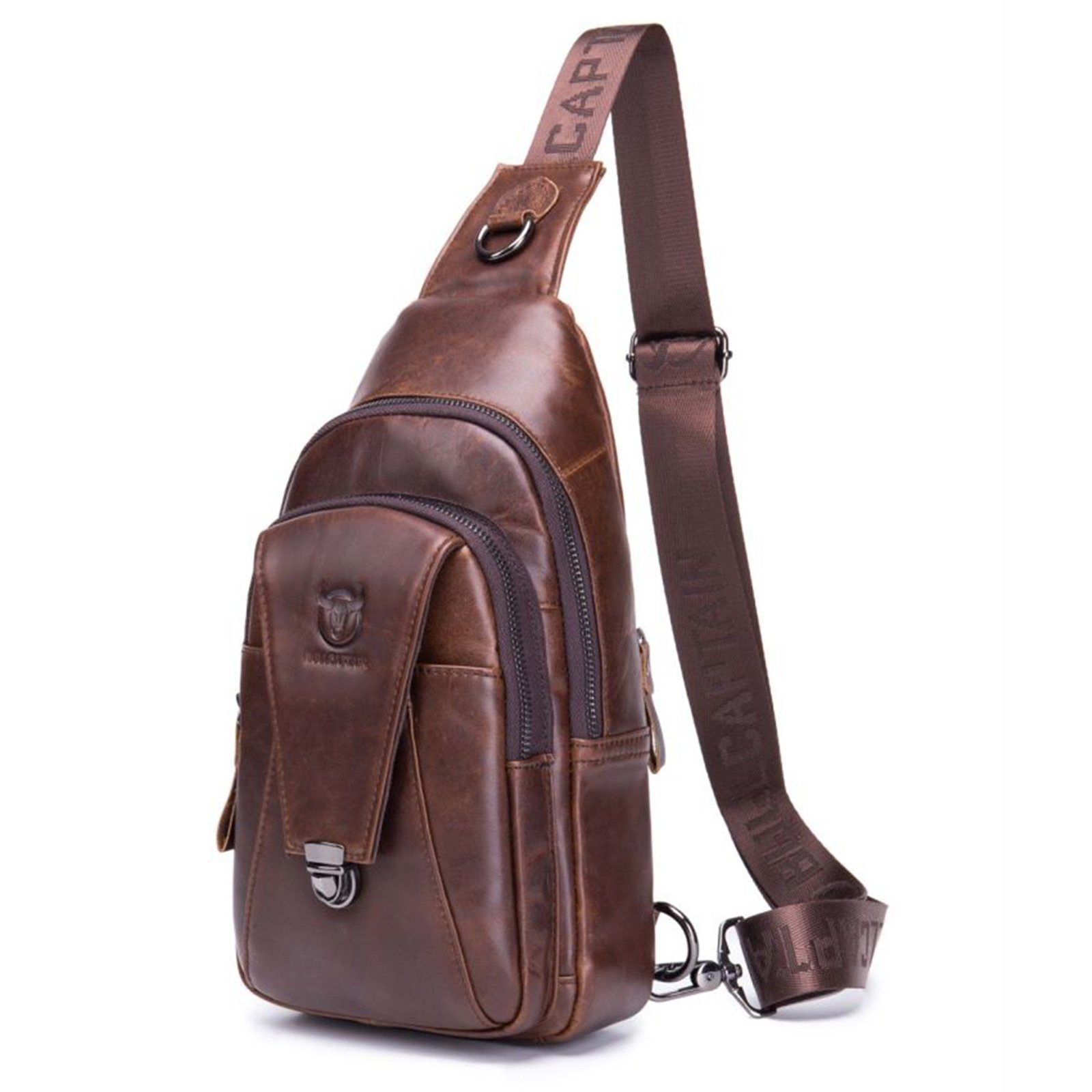 REDOM Schultertasche Brusttasche Sling Schulter Rucksack Rucksäcke Crossbody Umhängetasche (aus Echtes Leder Herren und Damen 18 x 30 x 5 cm, Geldgürtel, Sport, Sporttasche, Handytasche, Anti-Diebstahl, Echtleder), für Outdoor Camping Reisen Wandern Radfahren Multipurpose Tagepacks