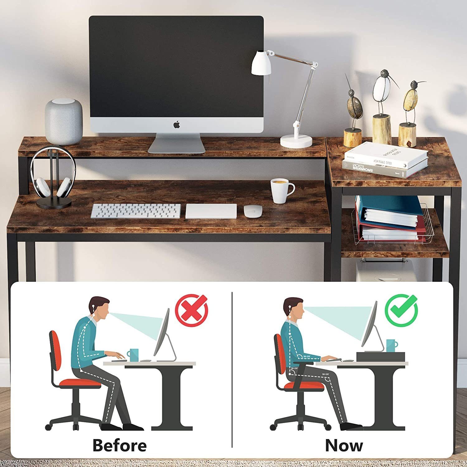 Ablagefächern & mit Tribesigns Monitorständer Computertisch Computertisch
