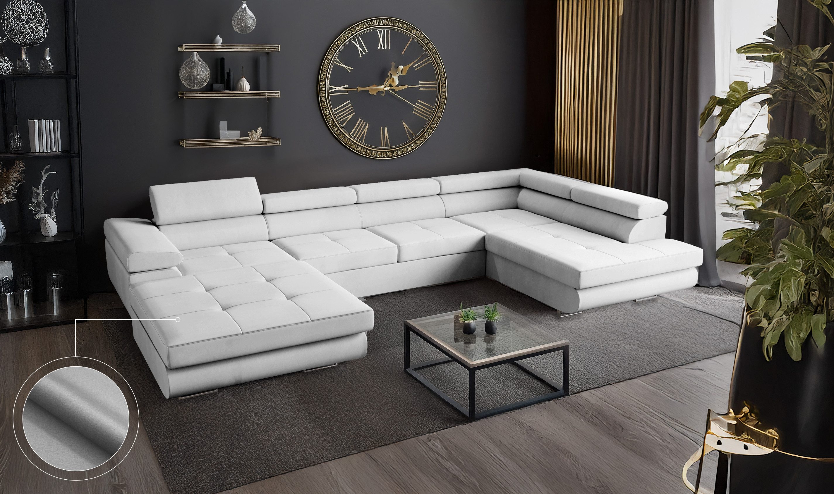 Goldstoff Wohnlandschaft mit Schlaffunktion, Couch für günstig online kaufen