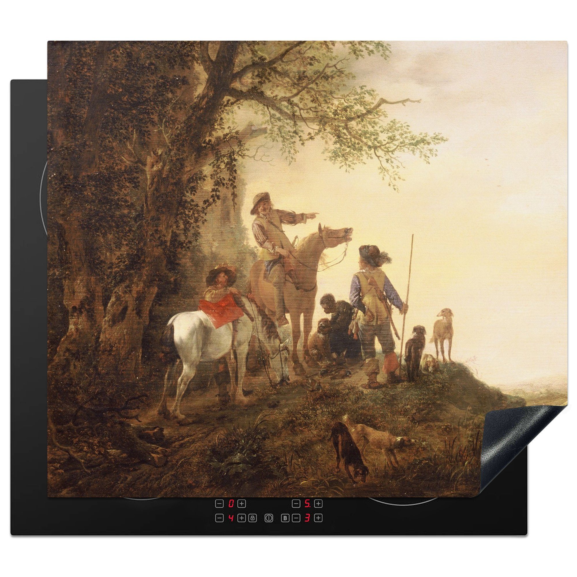 MuchoWow Herdblende-/Abdeckplatte Ruhende Jäger - Gemälde von Philips Wouwerman, Vinyl, (1 tlg), 60x52 cm, Mobile Arbeitsfläche nutzbar, Ceranfeldabdeckung