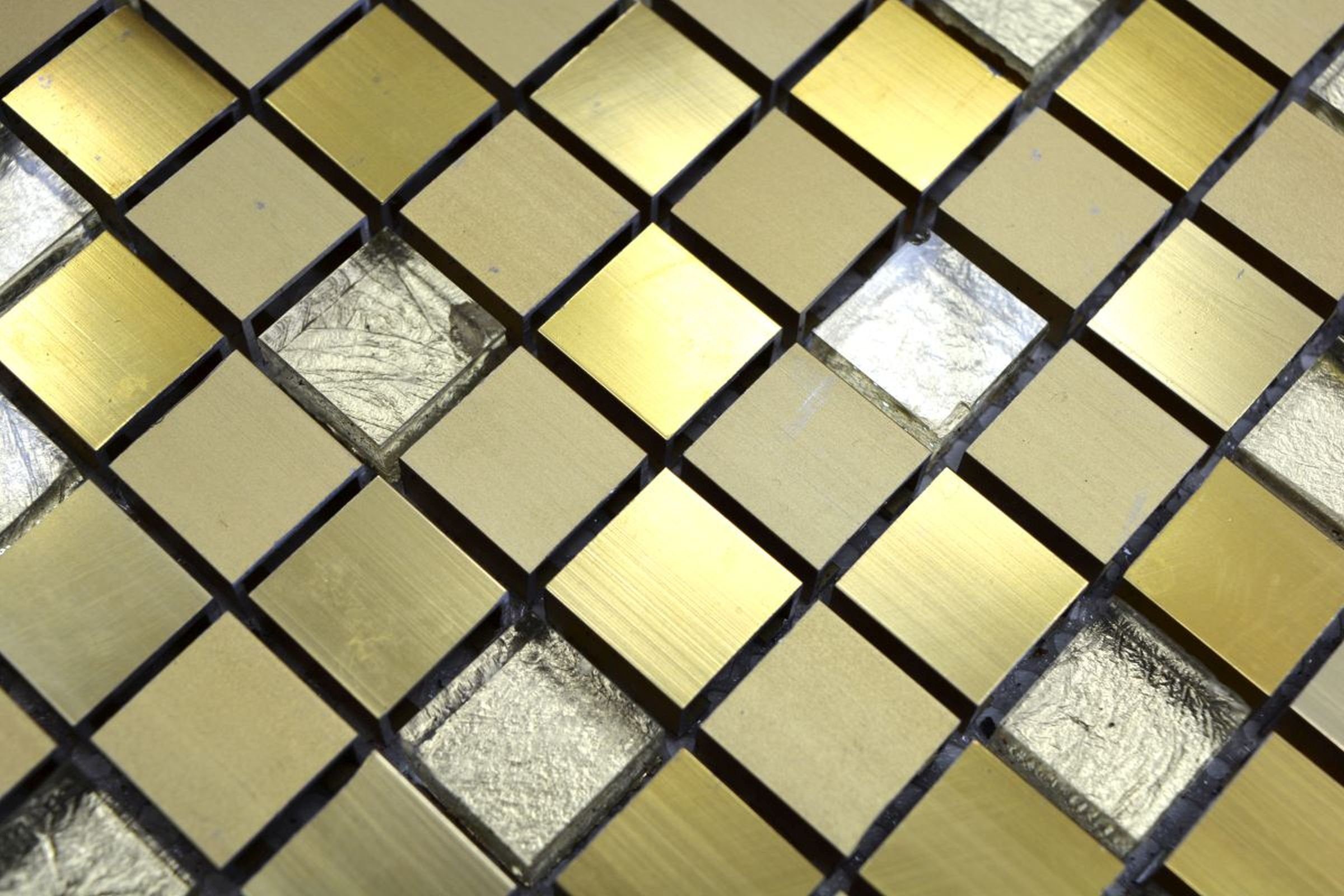 Mosani Mosaikfliesen Mosaik gold Fliese Glasmosaik Küchenrückwand Aluminium