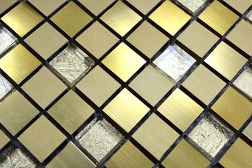 Mosani Mosaikfliesen Mosaik Fliese Aluminium Glasmosaik gold Küchenrückwand